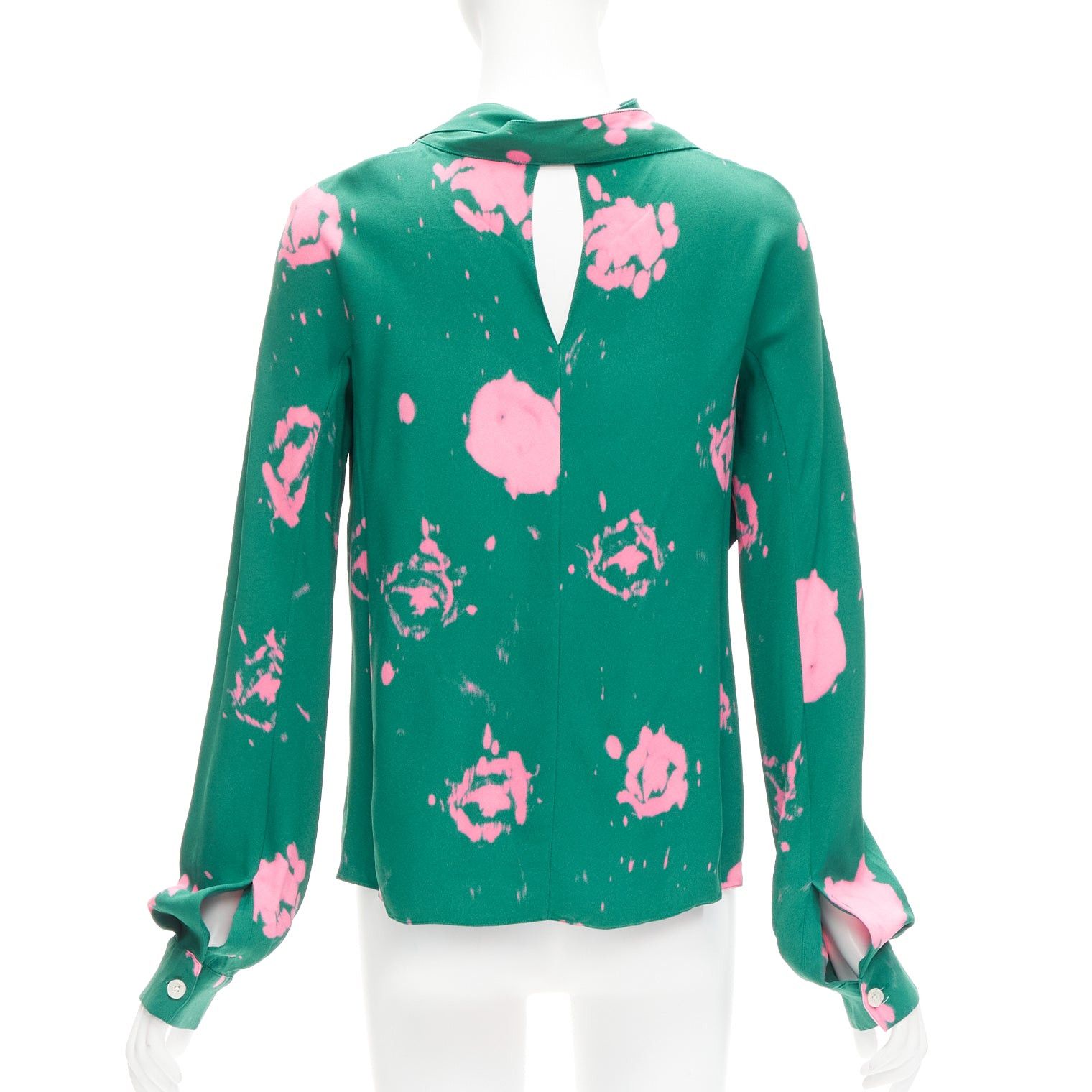 Marni MARNI green pink splatter tie dye print tie neck long sleeve blouse IT38 XS Size XS / US 0-2 / IT 36-38 - 5 Thumbnail