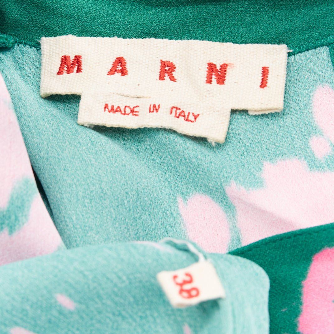 Marni MARNI green pink splatter tie dye print tie neck long sleeve blouse IT38 XS Size XS / US 0-2 / IT 36-38 - 8 Thumbnail