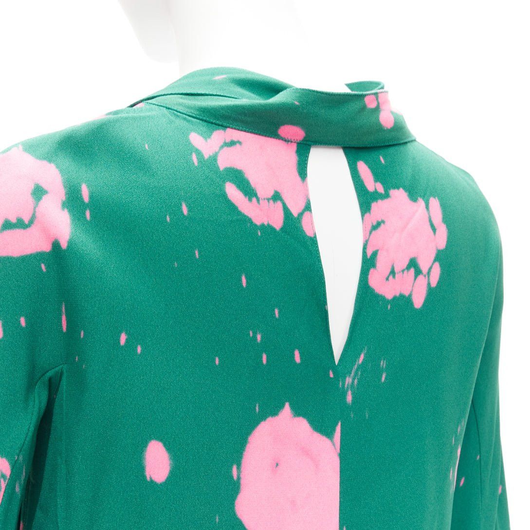 Marni MARNI green pink splatter tie dye print tie neck long sleeve blouse IT38 XS Size XS / US 0-2 / IT 36-38 - 2 Thumbnail