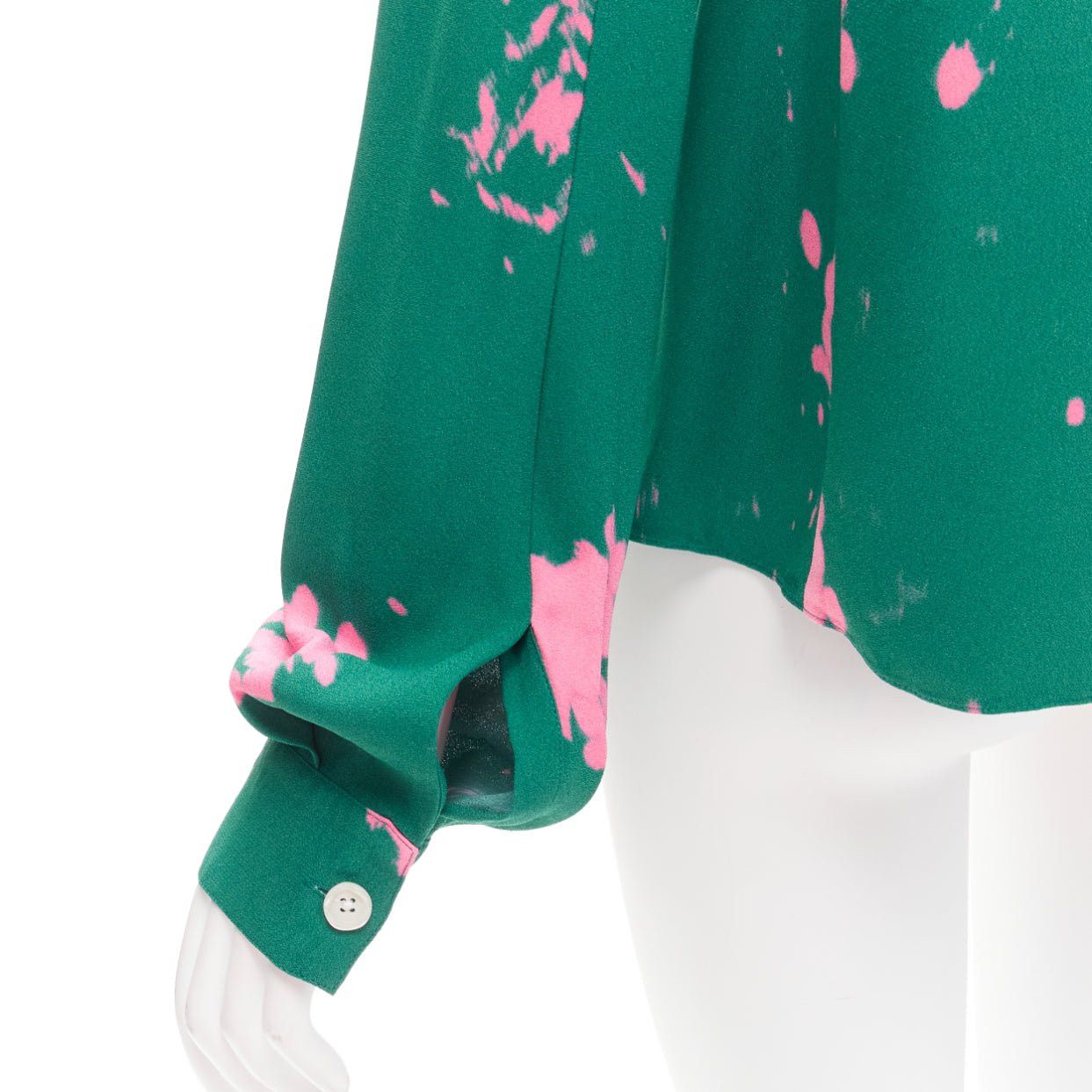 Marni MARNI green pink splatter tie dye print tie neck long sleeve blouse IT38 XS Size XS / US 0-2 / IT 36-38 - 7 Thumbnail