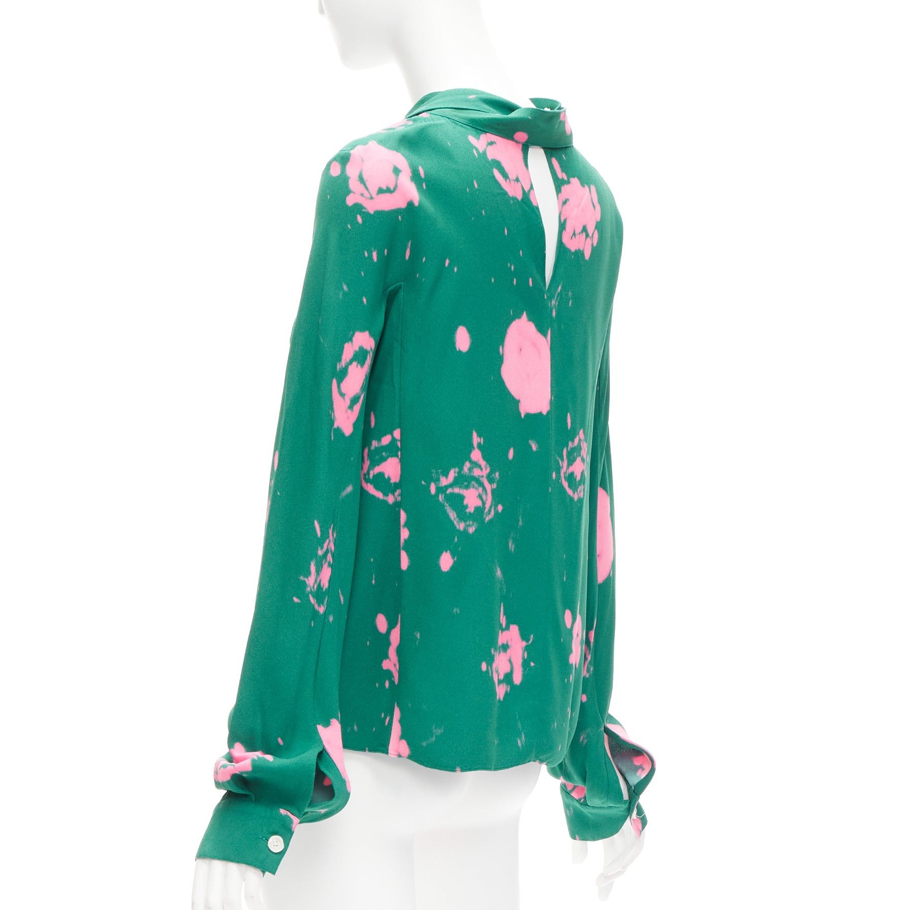 Marni MARNI green pink splatter tie dye print tie neck long sleeve blouse IT38 XS Size XS / US 0-2 / IT 36-38 - 6 Thumbnail