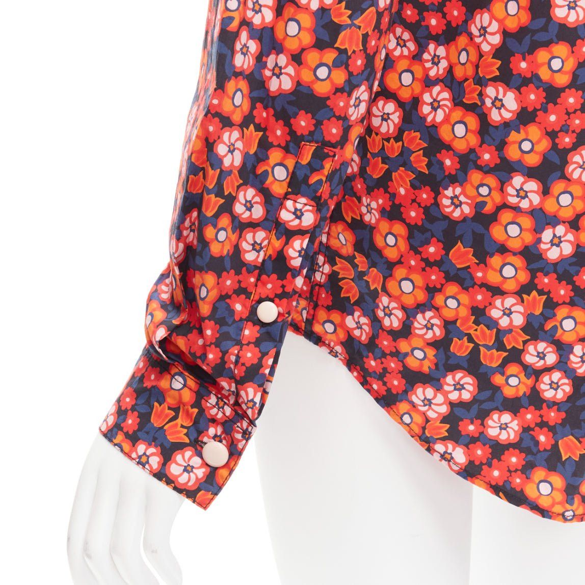 Marni MARNI 100% cotton red blue floral print long sleeve shirt top IT38 XS Size XS / US 0-2 / IT 36-38 - 7 Thumbnail