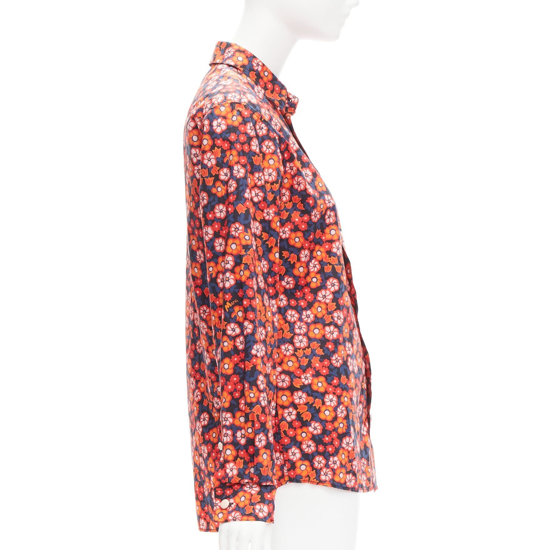 Marni MARNI 100% cotton red blue floral print long sleeve shirt top IT38 XS Size XS / US 0-2 / IT 36-38 - 4 Thumbnail