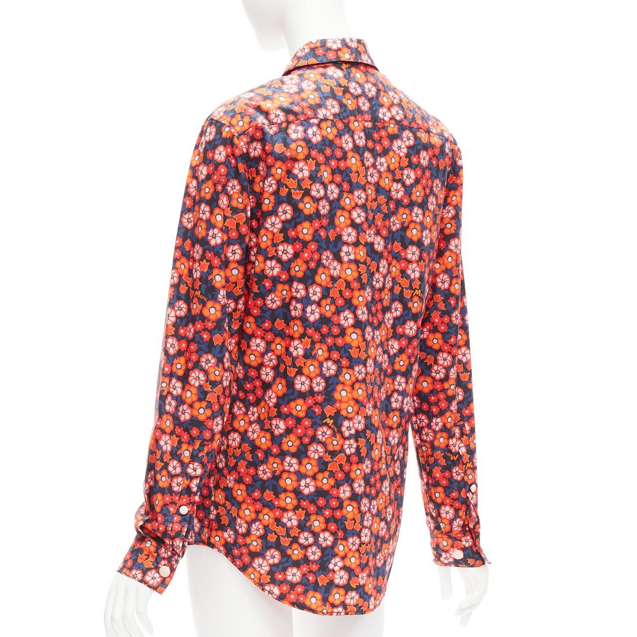Marni MARNI 100% cotton red blue floral print long sleeve shirt top IT38 XS Size XS / US 0-2 / IT 36-38 - 6 Thumbnail