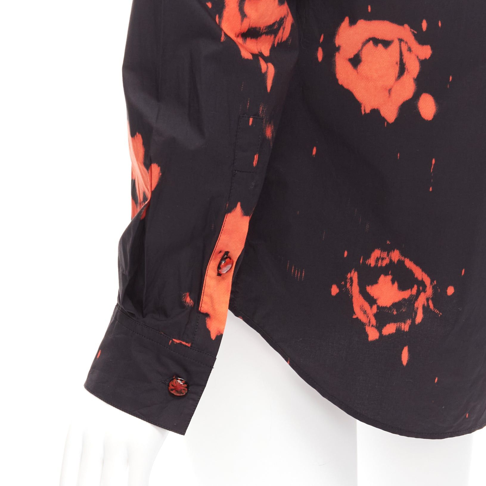 Marni MARNI red black splatter tie dye rose print cotton button-up shirt IT38 XS Size XS / US 0-2 / IT 36-38 - 2 Thumbnail