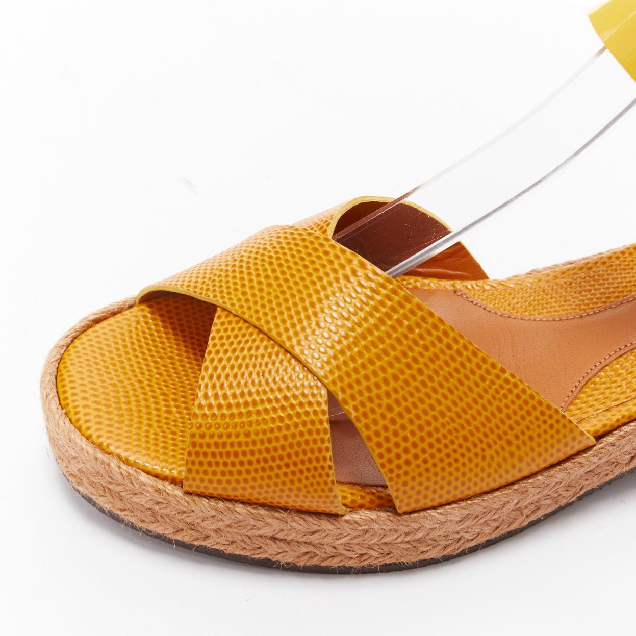 Fendi FENDI yellow embossed leather cross strap patent ankle strap jute sandal EU36.5 Size US 6.5 / IT 36.5 - 7 Thumbnail