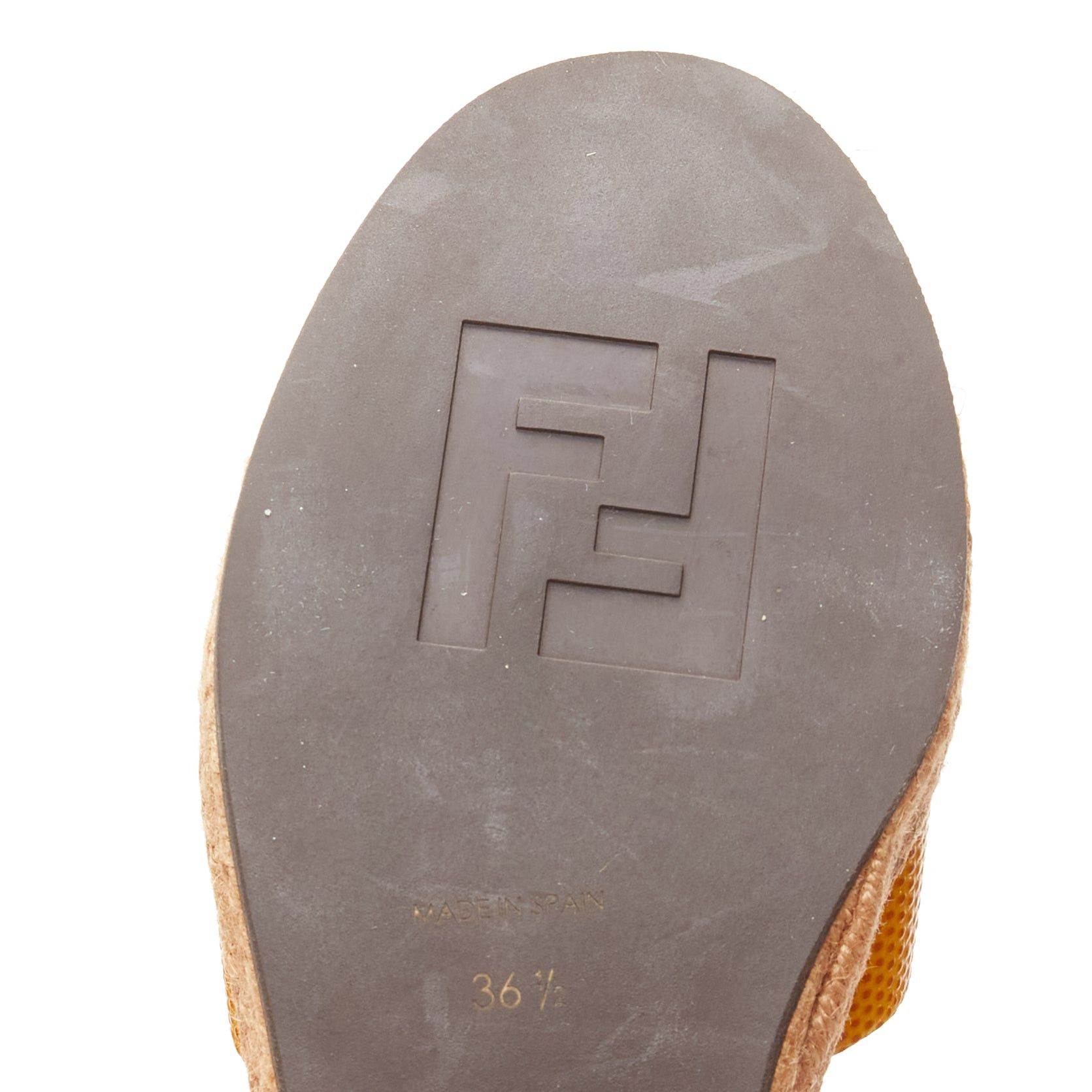 Fendi FENDI yellow embossed leather cross strap patent ankle strap jute sandal EU36.5 Size US 6.5 / IT 36.5 - 11 Thumbnail