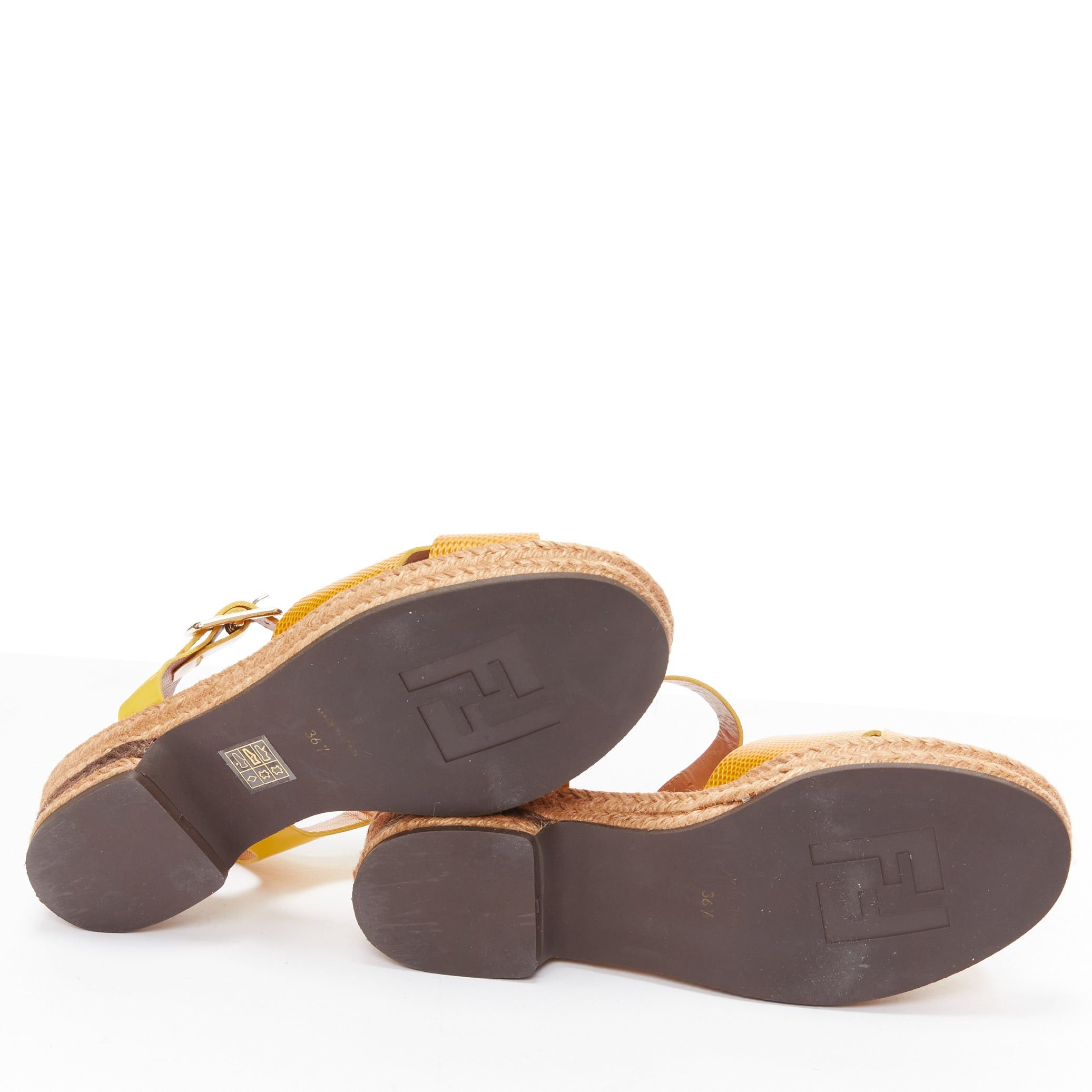 Fendi FENDI yellow embossed leather cross strap patent ankle strap jute sandal EU36.5 Size US 6.5 / IT 36.5 - 10 Thumbnail