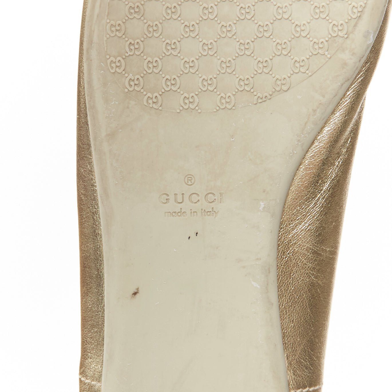 Gucci GUCCI metallic light gold Horsebit buckle round toe ballerina flats EU36 Size US 6 / IT 36 - 10 Thumbnail