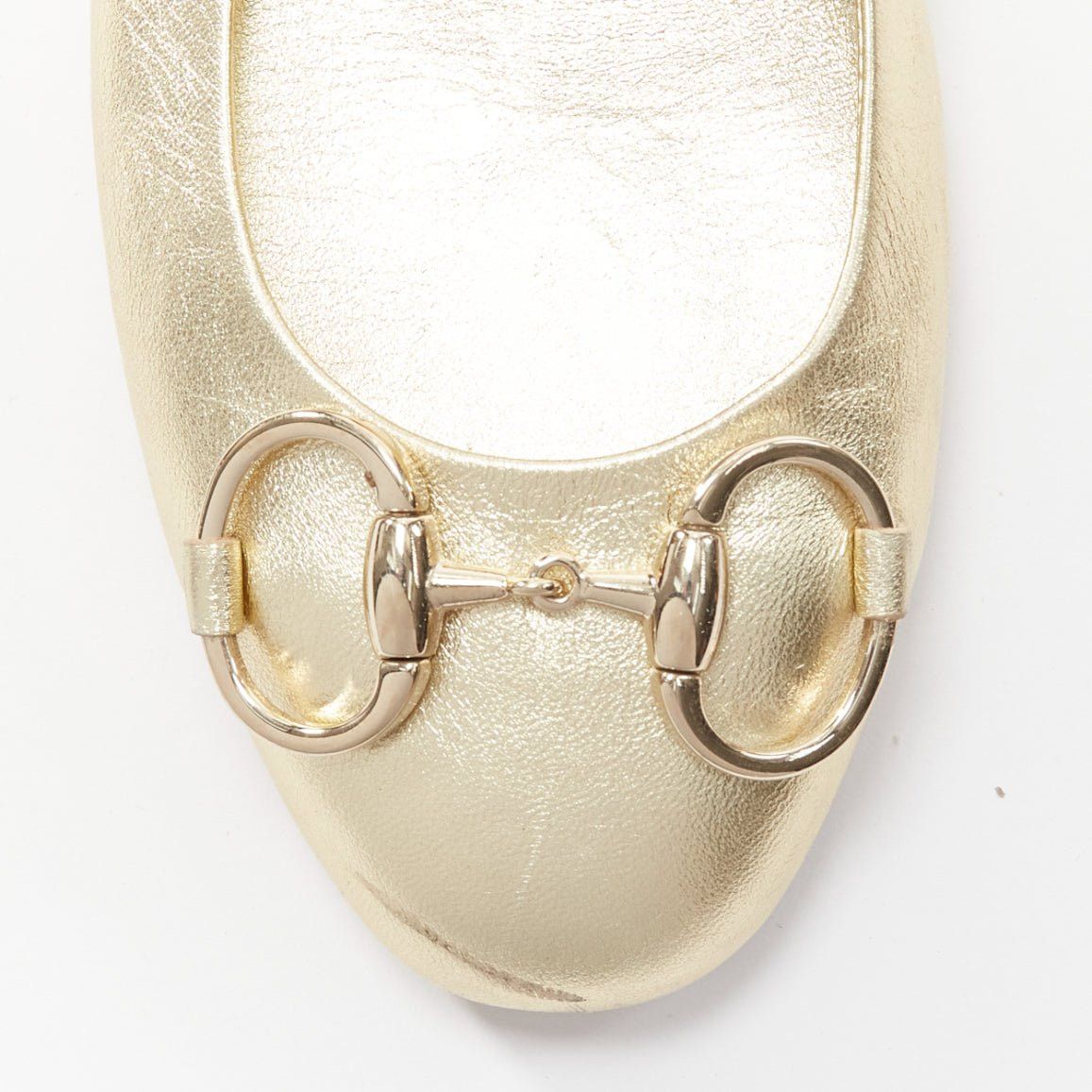 Gucci GUCCI metallic light gold Horsebit buckle round toe ballerina flats EU36 Size US 6 / IT 36 - 6 Thumbnail