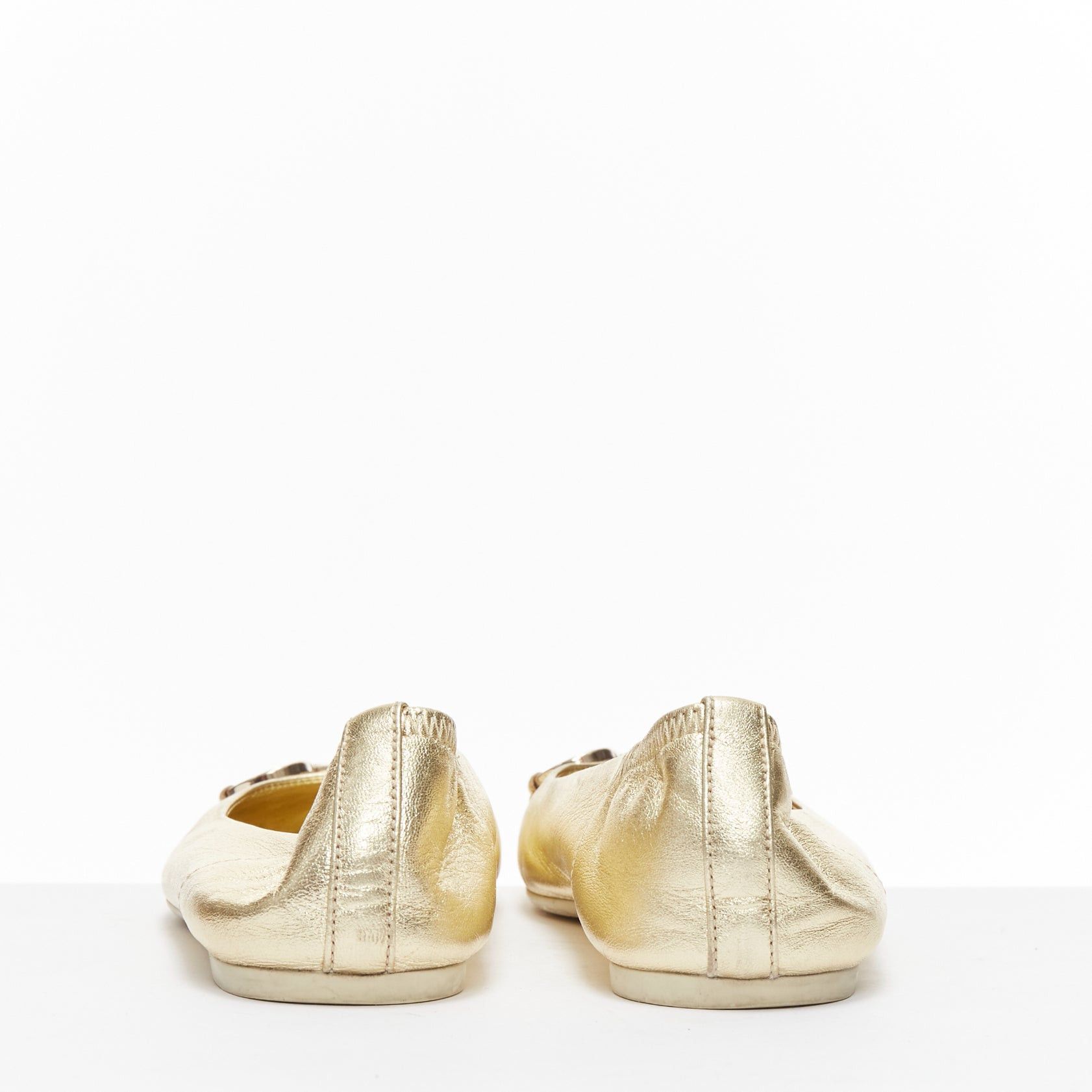Gucci GUCCI metallic light gold Horsebit buckle round toe ballerina flats EU36 Size US 6 / IT 36 - 5 Thumbnail
