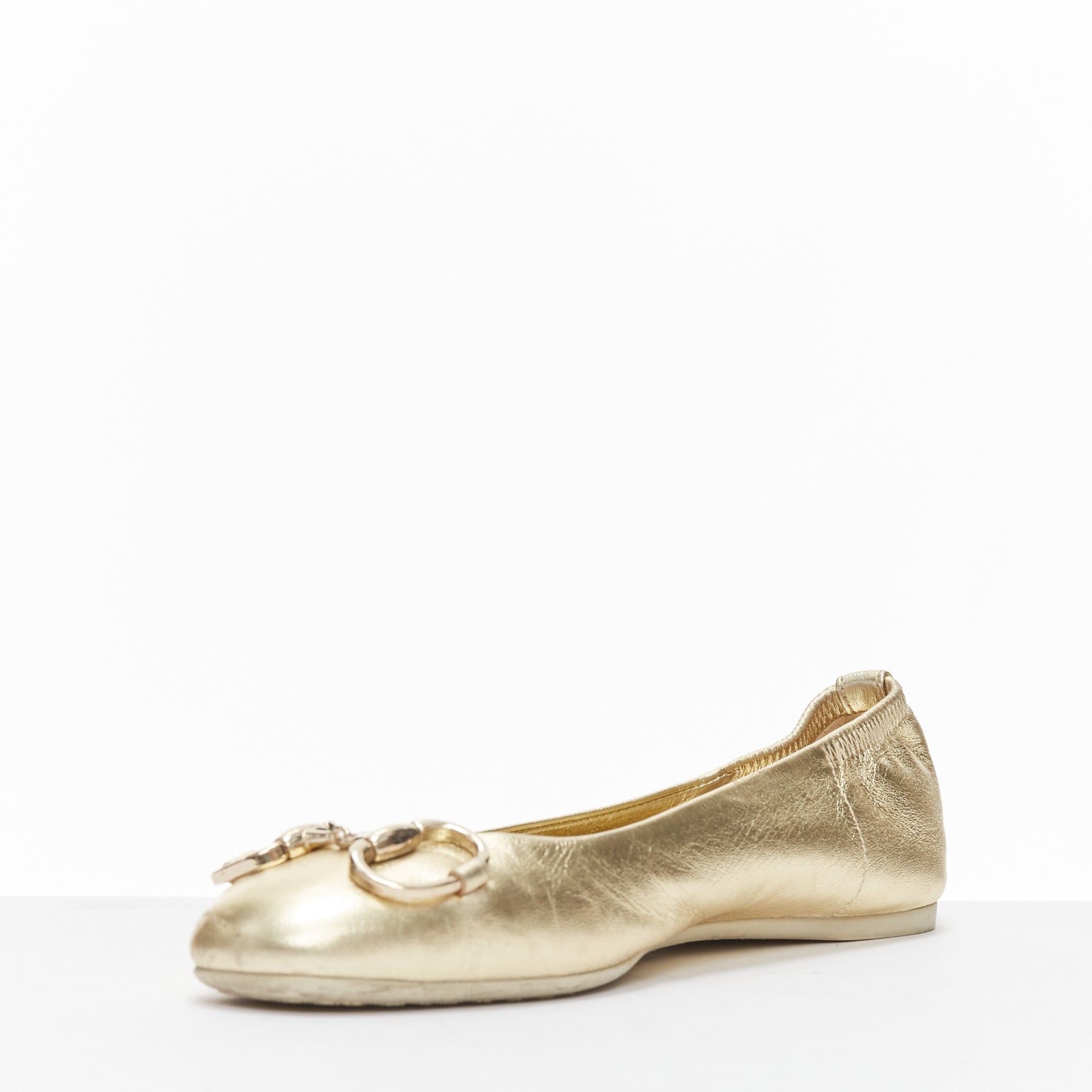Gucci GUCCI metallic light gold Horsebit buckle round toe ballerina flats EU36 Size US 6 / IT 36 - 4 Thumbnail