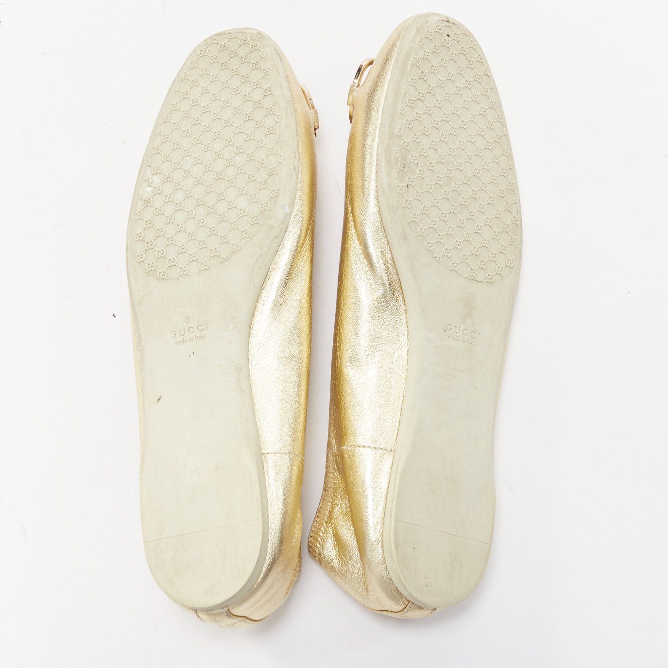 Gucci GUCCI metallic light gold Horsebit buckle round toe ballerina flats EU36 Size US 6 / IT 36 - 11 Thumbnail