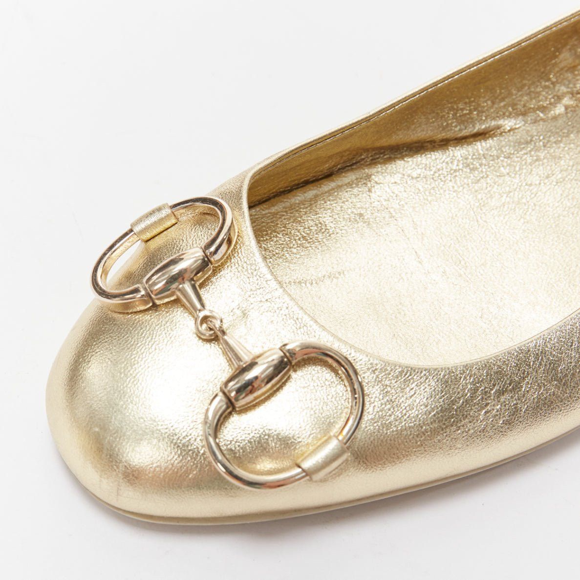 Gucci GUCCI metallic light gold Horsebit buckle round toe ballerina flats EU36 Size US 6 / IT 36 - 7 Thumbnail
