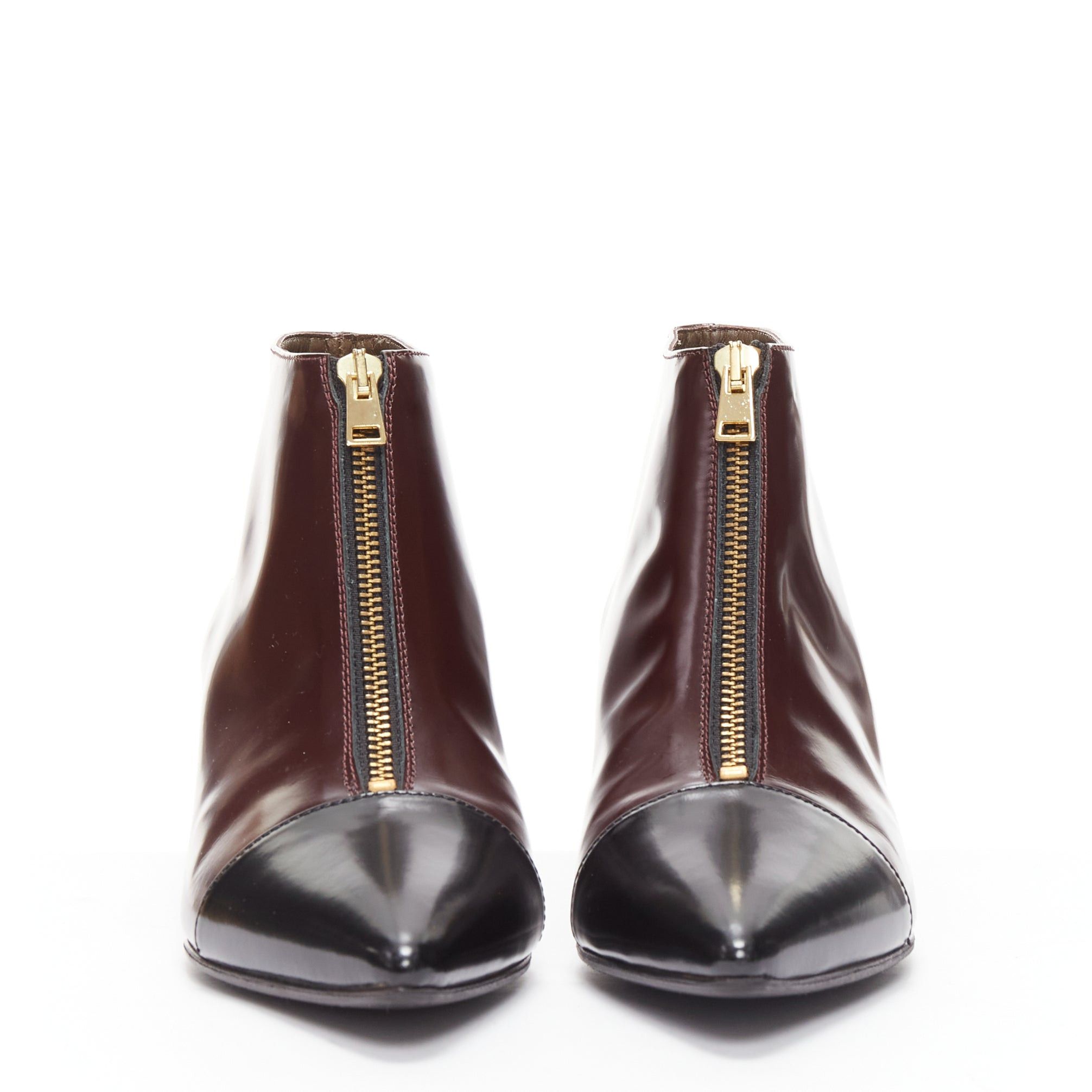 Marni MARNI dark brown black toe cap kitten heel zip front bootie EU37 Size US 7 / IT 37 - 3 Thumbnail
