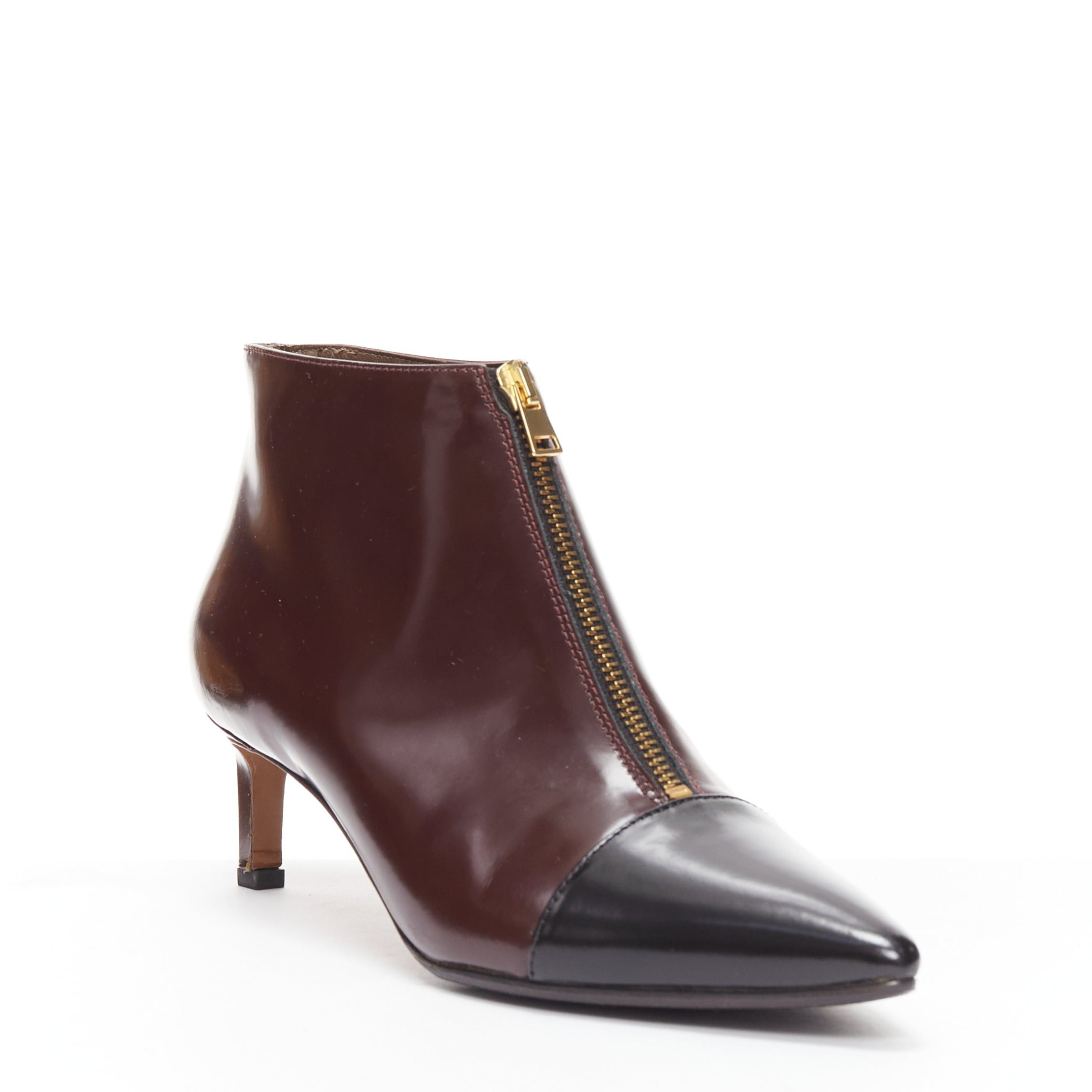 Marni MARNI dark brown black toe cap kitten heel zip front bootie EU37 Size US 7 / IT 37 - 2 Thumbnail