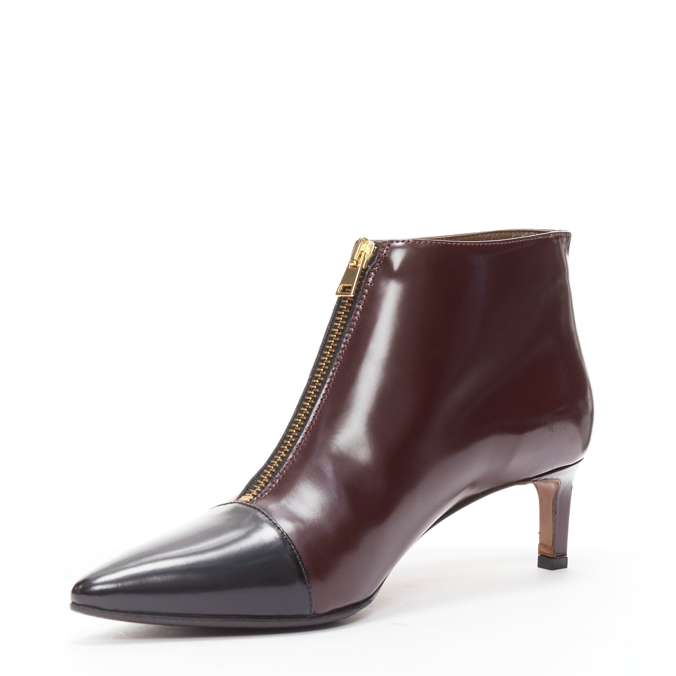 Marni MARNI dark brown black toe cap kitten heel zip front bootie EU37 Size US 7 / IT 37 - 4 Thumbnail