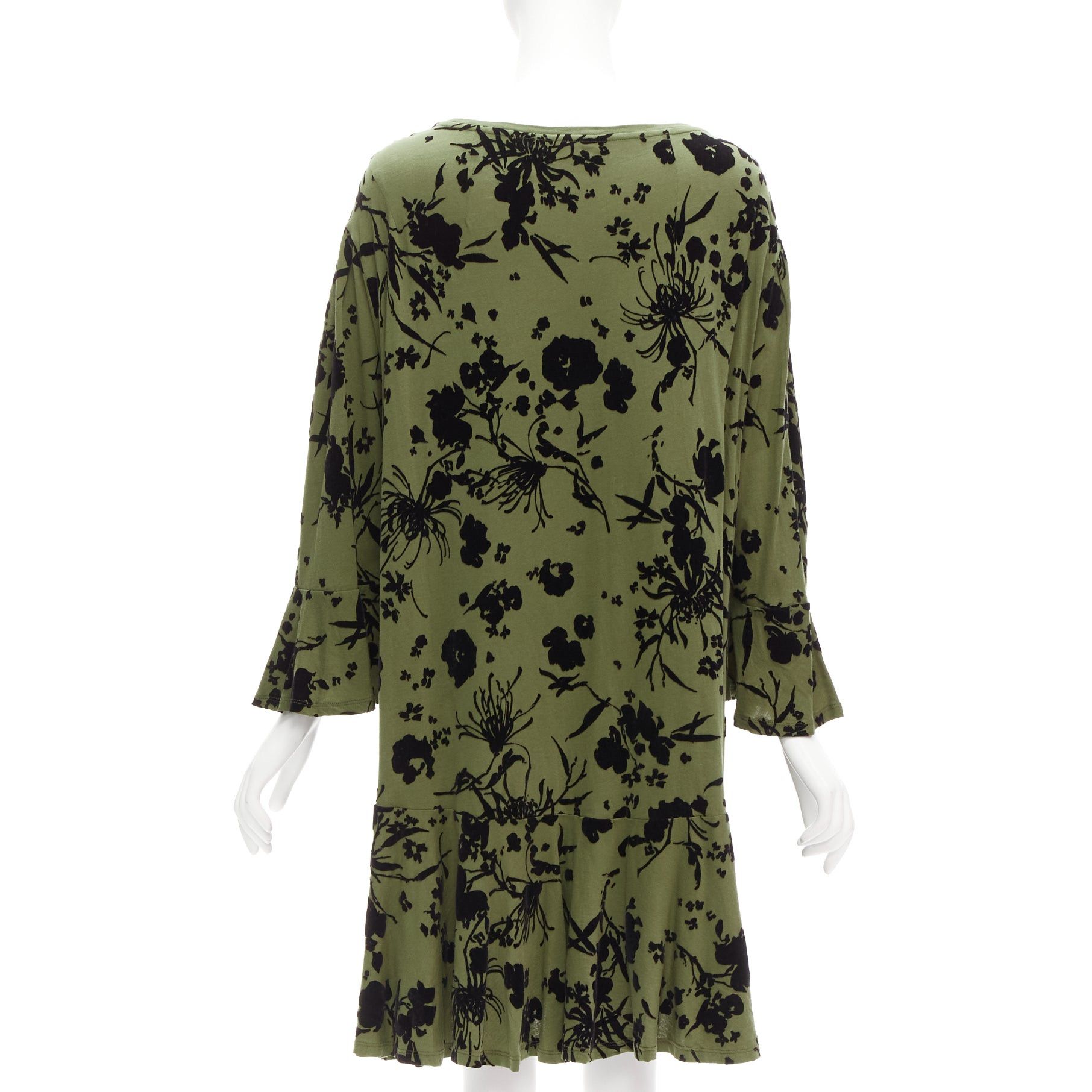 Dries Van Noten DRIES VAN NOTEN green cotton floral devore bell sleeve flutter dress XS Size XS / US 0-2 / IT 36-38 - 5 Thumbnail