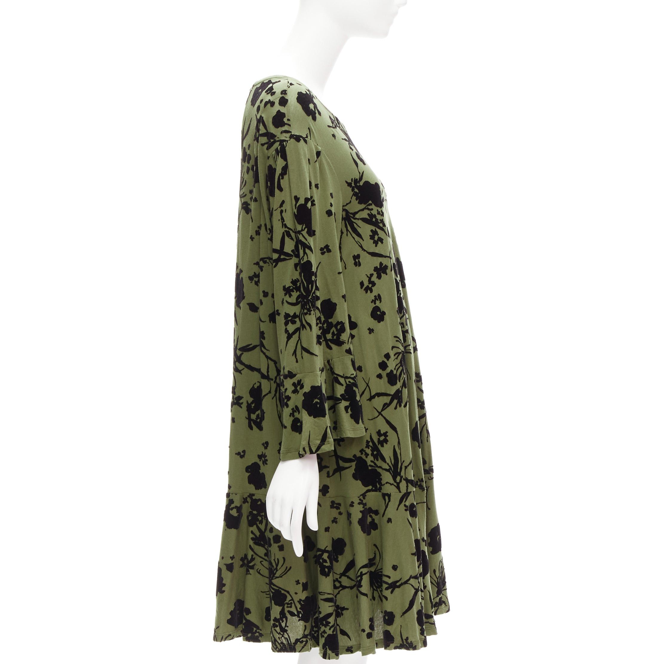 Dries Van Noten DRIES VAN NOTEN green cotton floral devore bell sleeve flutter dress XS Size XS / US 0-2 / IT 36-38 - 4 Thumbnail