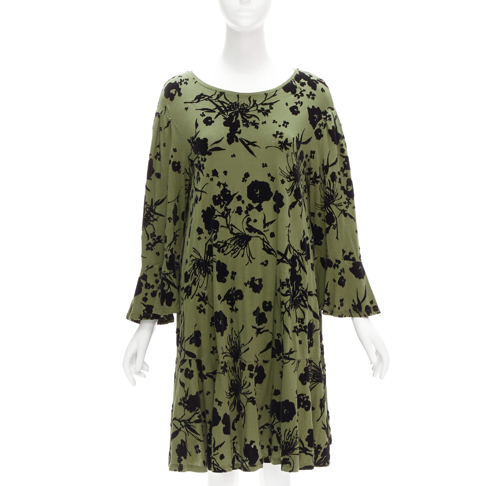 Dries Van Noten DRIES VAN NOTEN green cotton floral devore bell sleeve flutter dress XS Size XS / US 0-2 / IT 36-38 - 3 Thumbnail