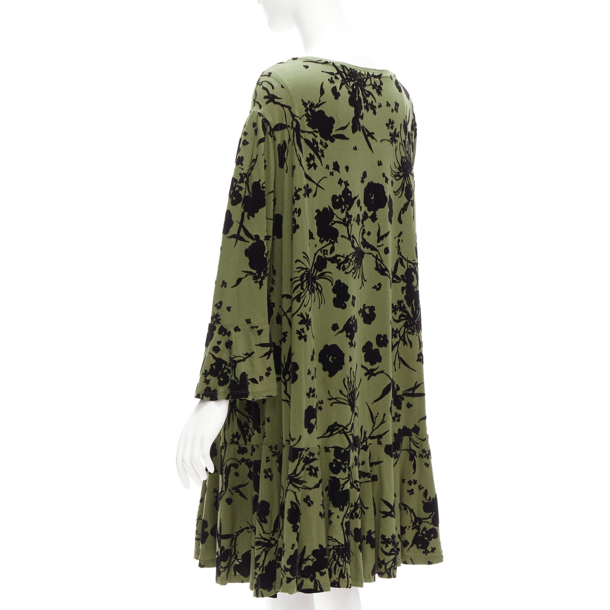 Dries Van Noten DRIES VAN NOTEN green cotton floral devore bell sleeve flutter dress XS Size XS / US 0-2 / IT 36-38 - 6 Thumbnail