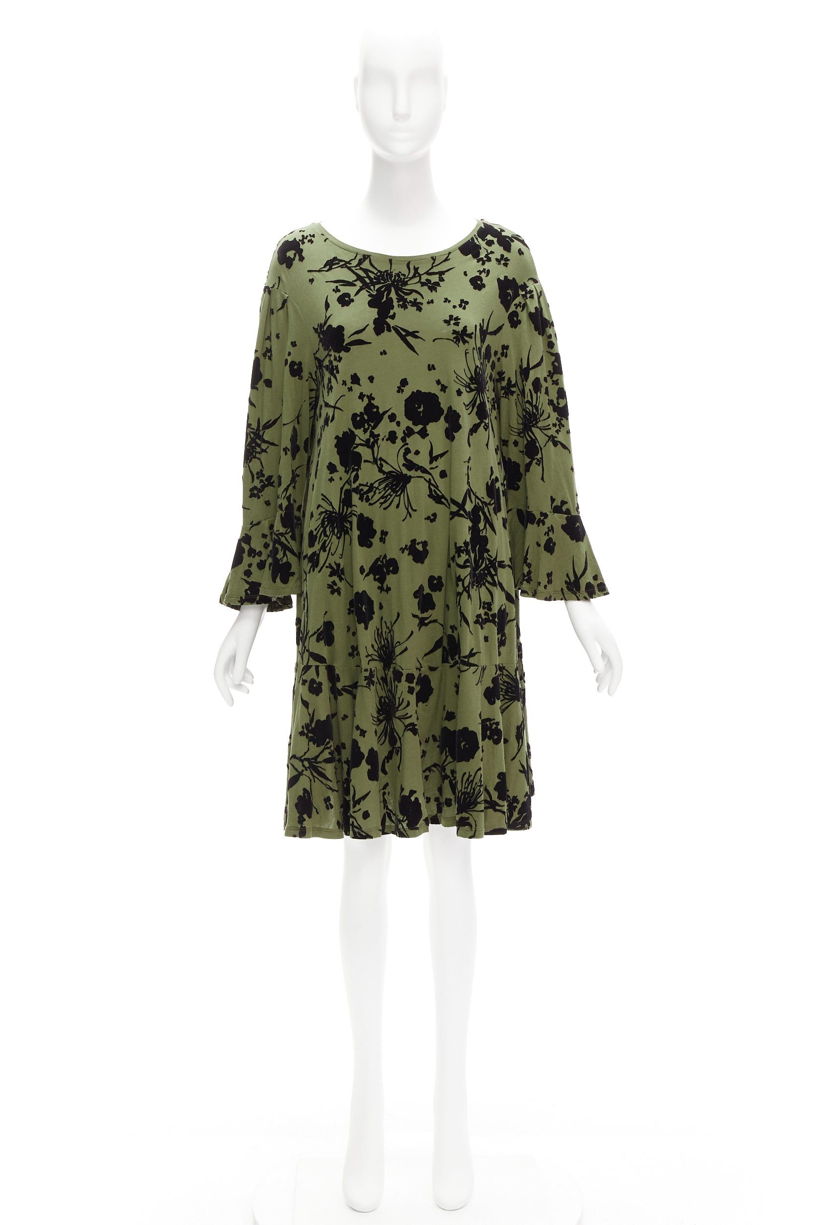 Dries Van Noten DRIES VAN NOTEN green cotton floral devore bell sleeve flutter dress XS Size XS / US 0-2 / IT 36-38 - 9 Thumbnail