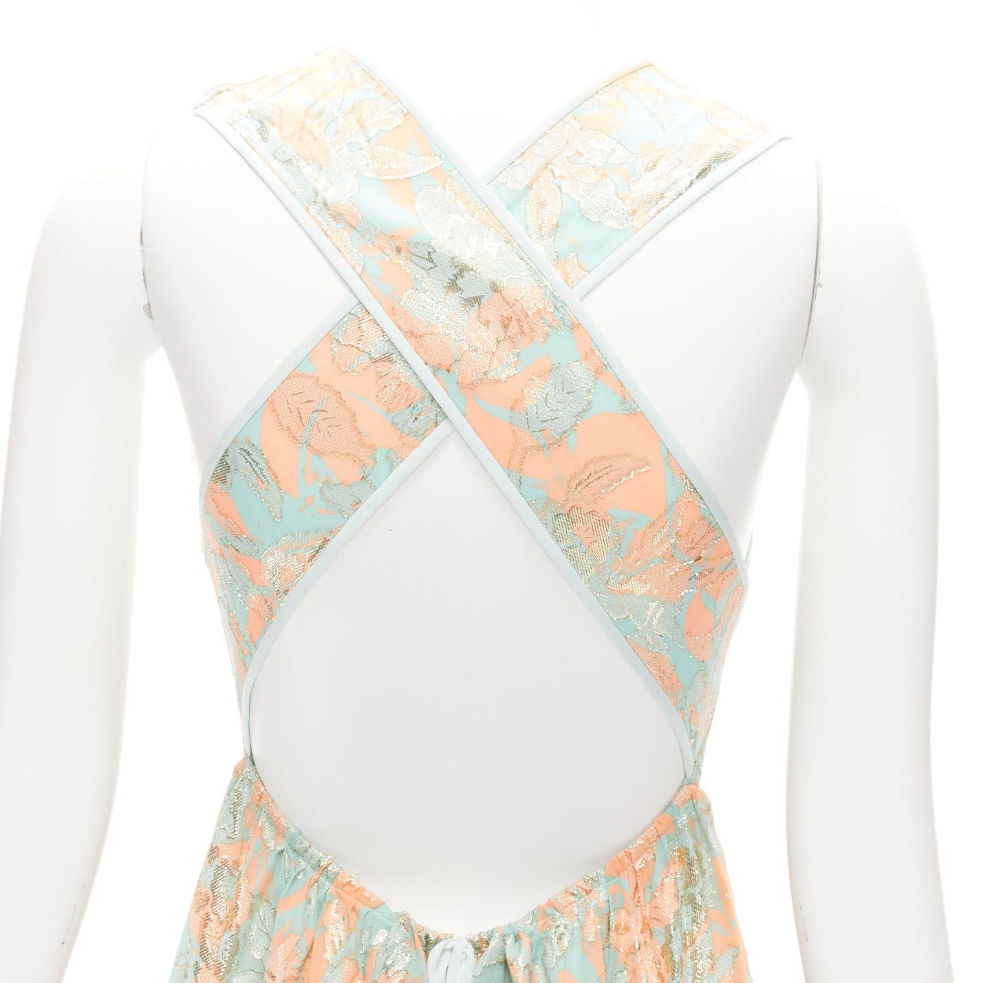 Tory Burch TORY BURCH 2016 Runway green pink metallic silk floral lace brocade dress US2 S Size S / US 4 / IT 40 - 7 Thumbnail