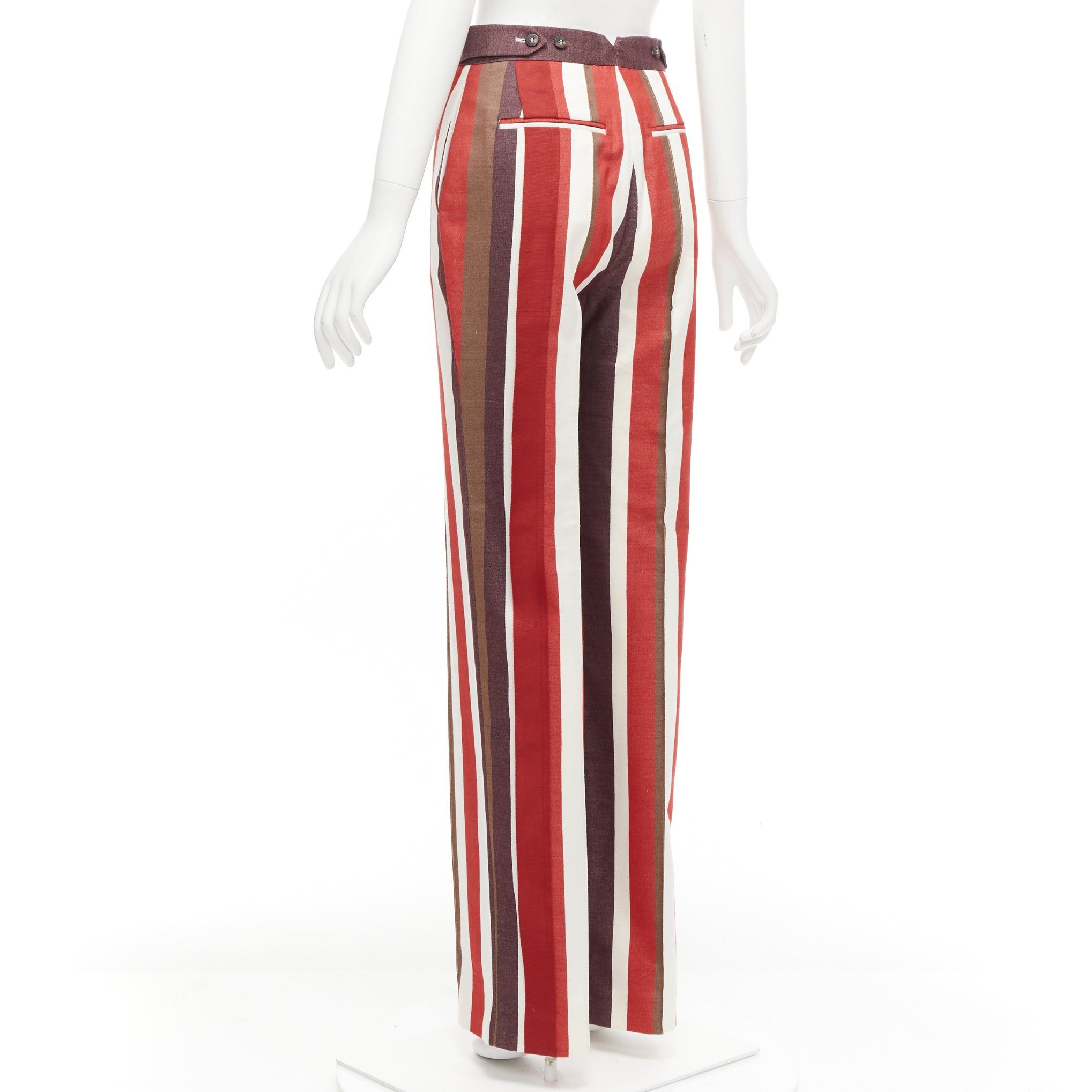 Other FRENKEN red cotton wool blend graphic stripe wide leg pants IT34 XXS Size 24" / US 00 / IT 34 - 6 Thumbnail