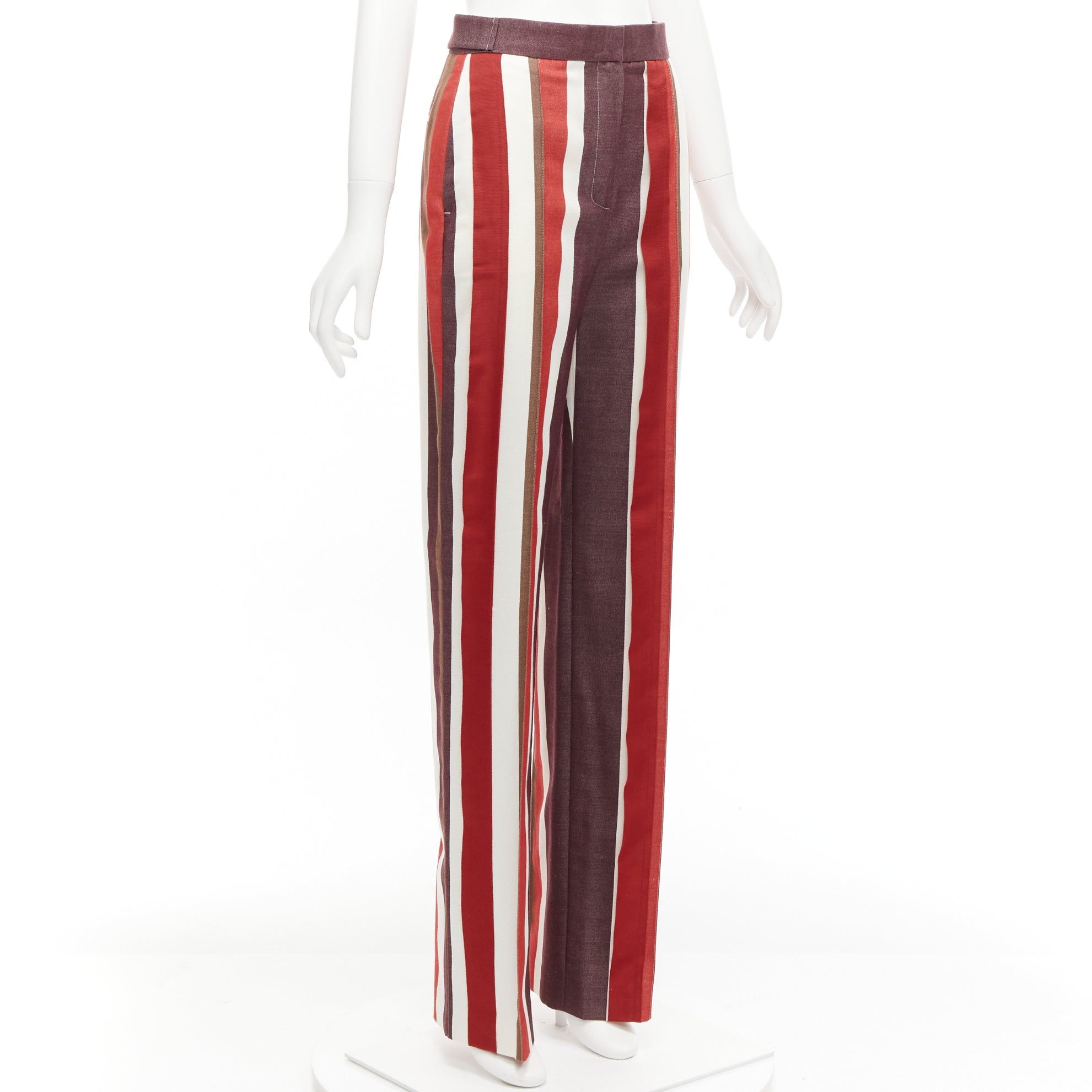 Other FRENKEN red cotton wool blend graphic stripe wide leg pants IT34 XXS Size 24" / US 00 / IT 34 - 3 Thumbnail