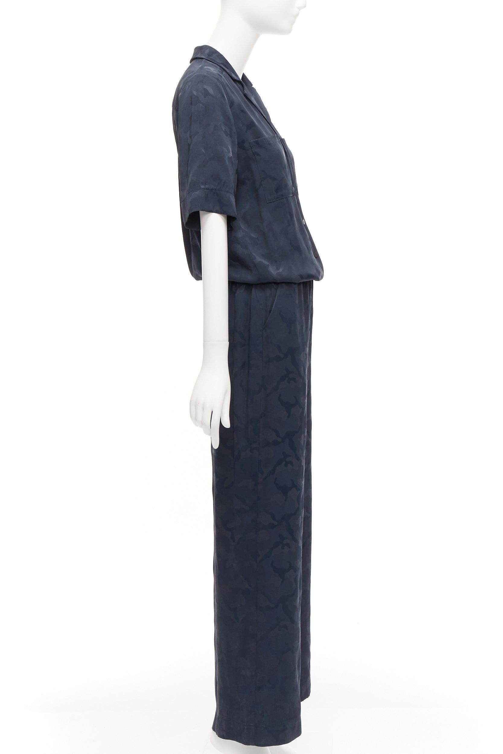 Other CEFINN Spencer navy camouflage jacquard satin cropped wide jumpsuit UK6 XS Size 26" / US 2 / IT 38 - 4 Thumbnail