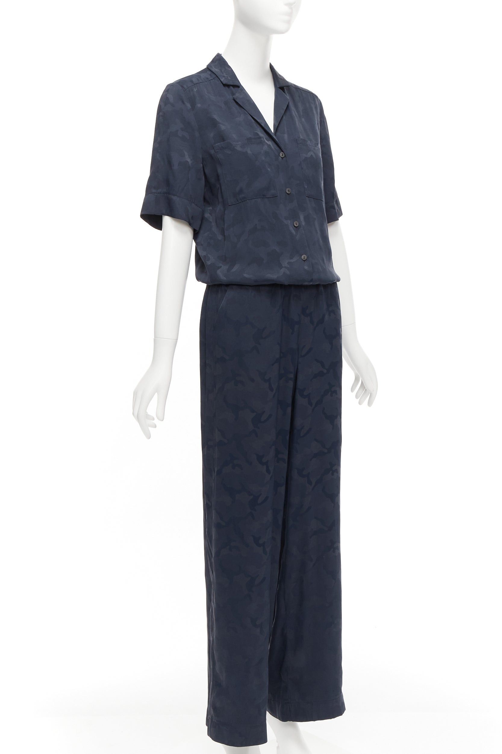 Other CEFINN Spencer navy camouflage jacquard satin cropped wide jumpsuit UK6 XS Size 26" / US 2 / IT 38 - 3 Thumbnail