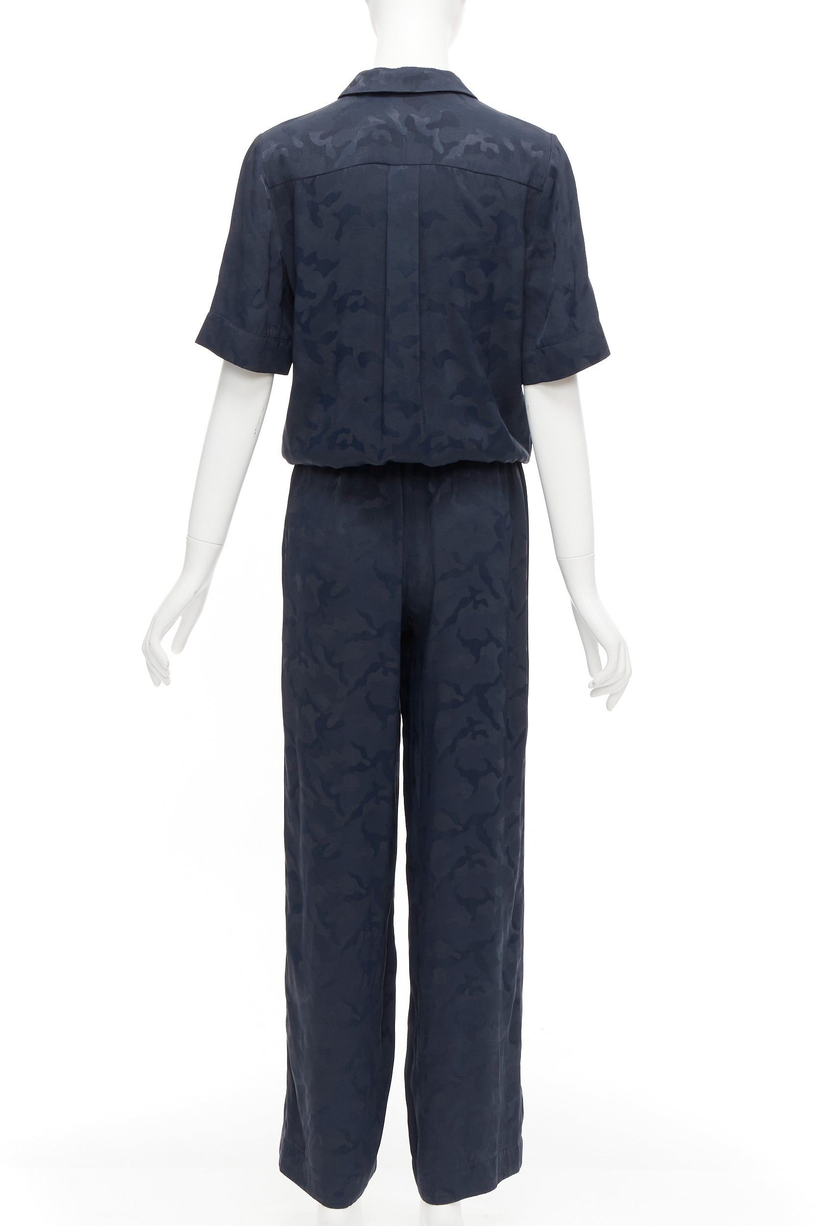 Other CEFINN Spencer navy camouflage jacquard satin cropped wide jumpsuit UK6 XS Size 26" / US 2 / IT 38 - 5 Thumbnail