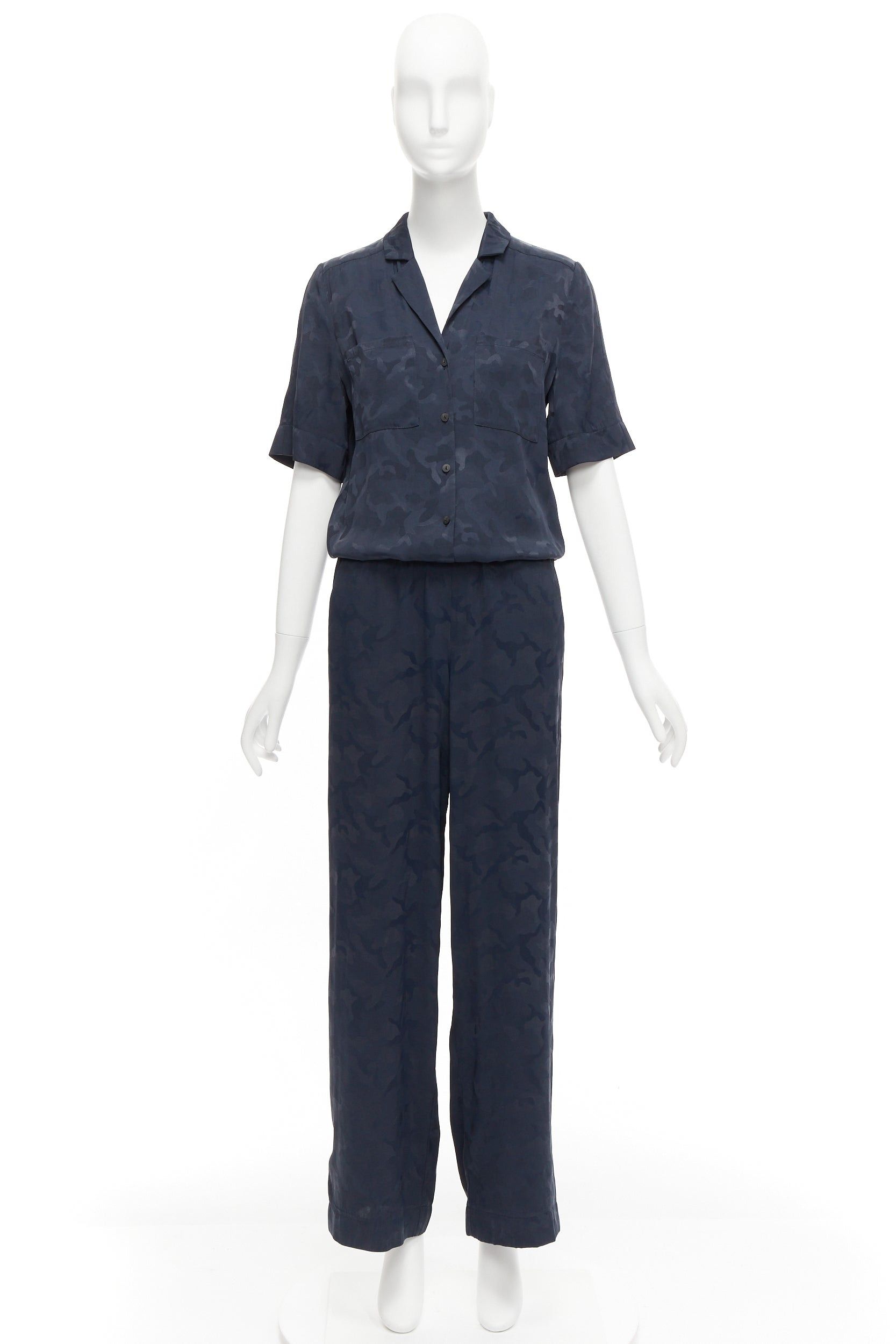 Other CEFINN Spencer navy camouflage jacquard satin cropped wide jumpsuit UK6 XS Size 26" / US 2 / IT 38 - 9 Thumbnail