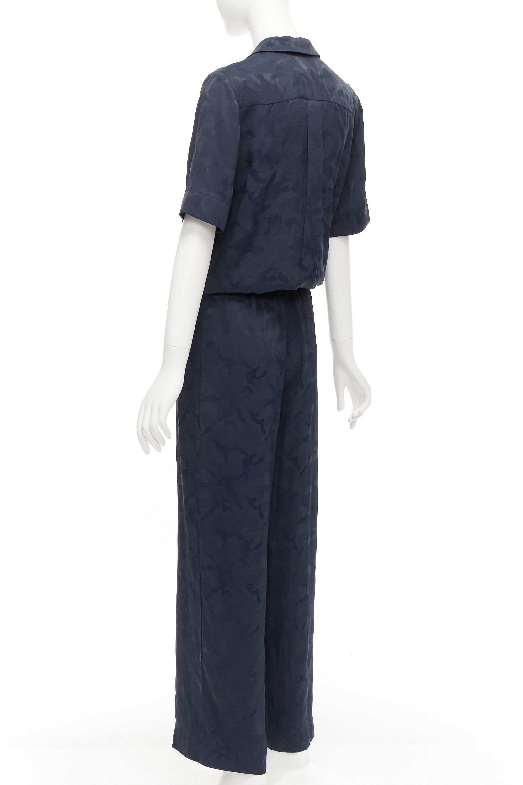 Other CEFINN Spencer navy camouflage jacquard satin cropped wide jumpsuit UK6 XS Size 26" / US 2 / IT 38 - 6 Thumbnail