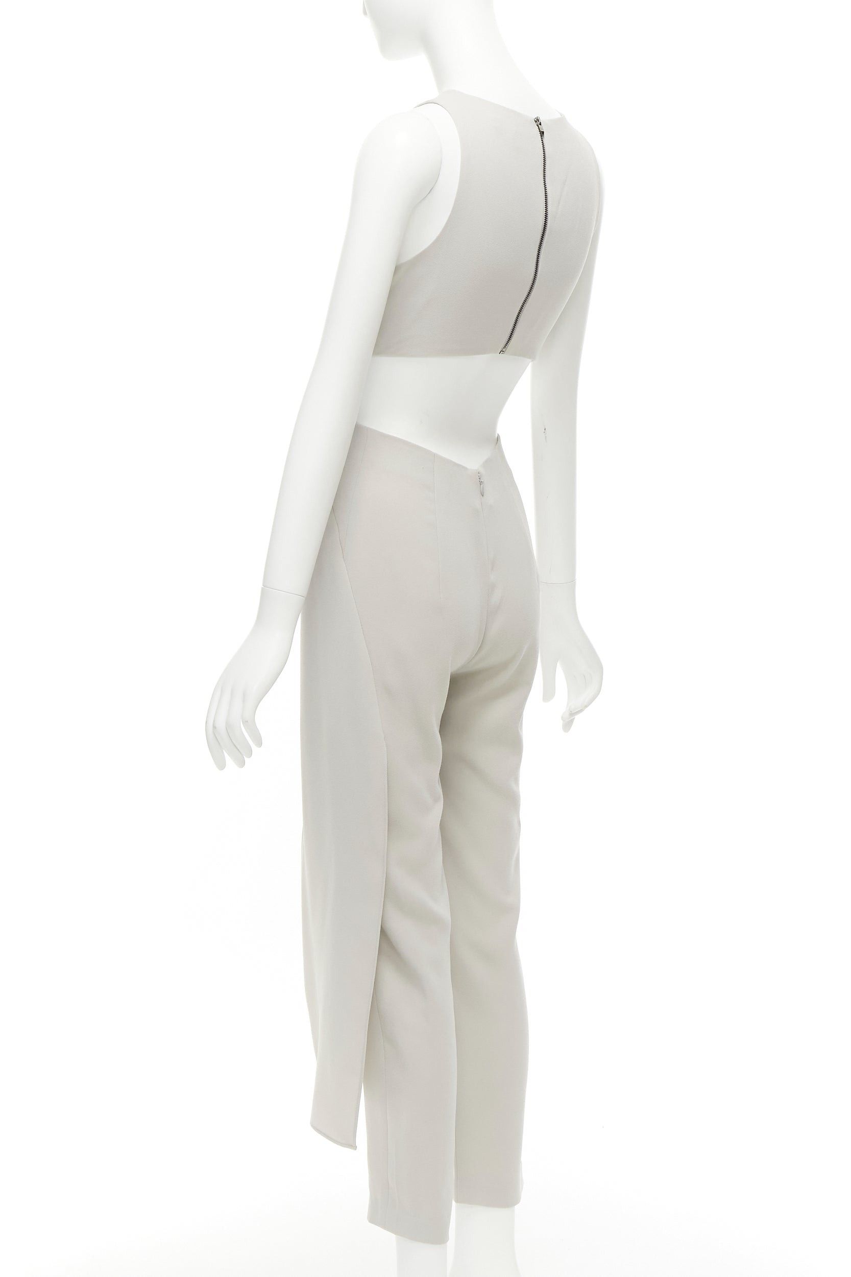 Halston Heritage HALSTON HERITAGE grey cut out drape waist asymmetric cropped jumpsuit US0 XS Size 26" / US 2 / IT 38 - 6 Thumbnail