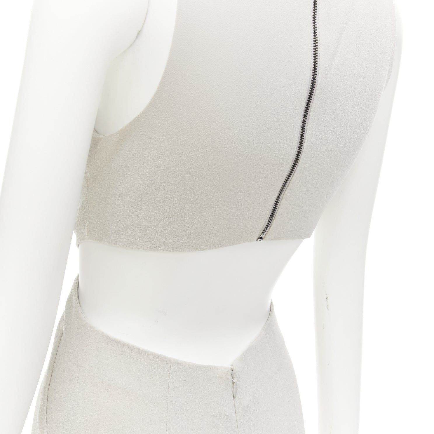 Halston Heritage HALSTON HERITAGE grey cut out drape waist asymmetric cropped jumpsuit US0 XS Size 26" / US 2 / IT 38 - 7 Thumbnail