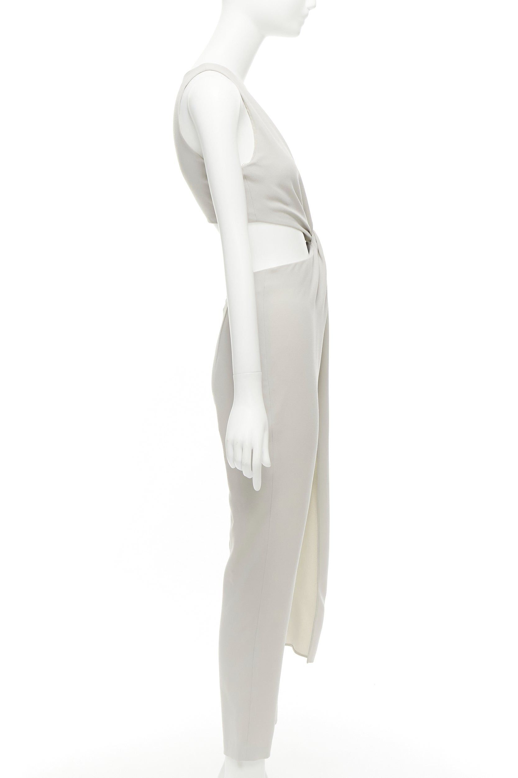Halston Heritage HALSTON HERITAGE grey cut out drape waist asymmetric cropped jumpsuit US0 XS Size 26" / US 2 / IT 38 - 4 Thumbnail