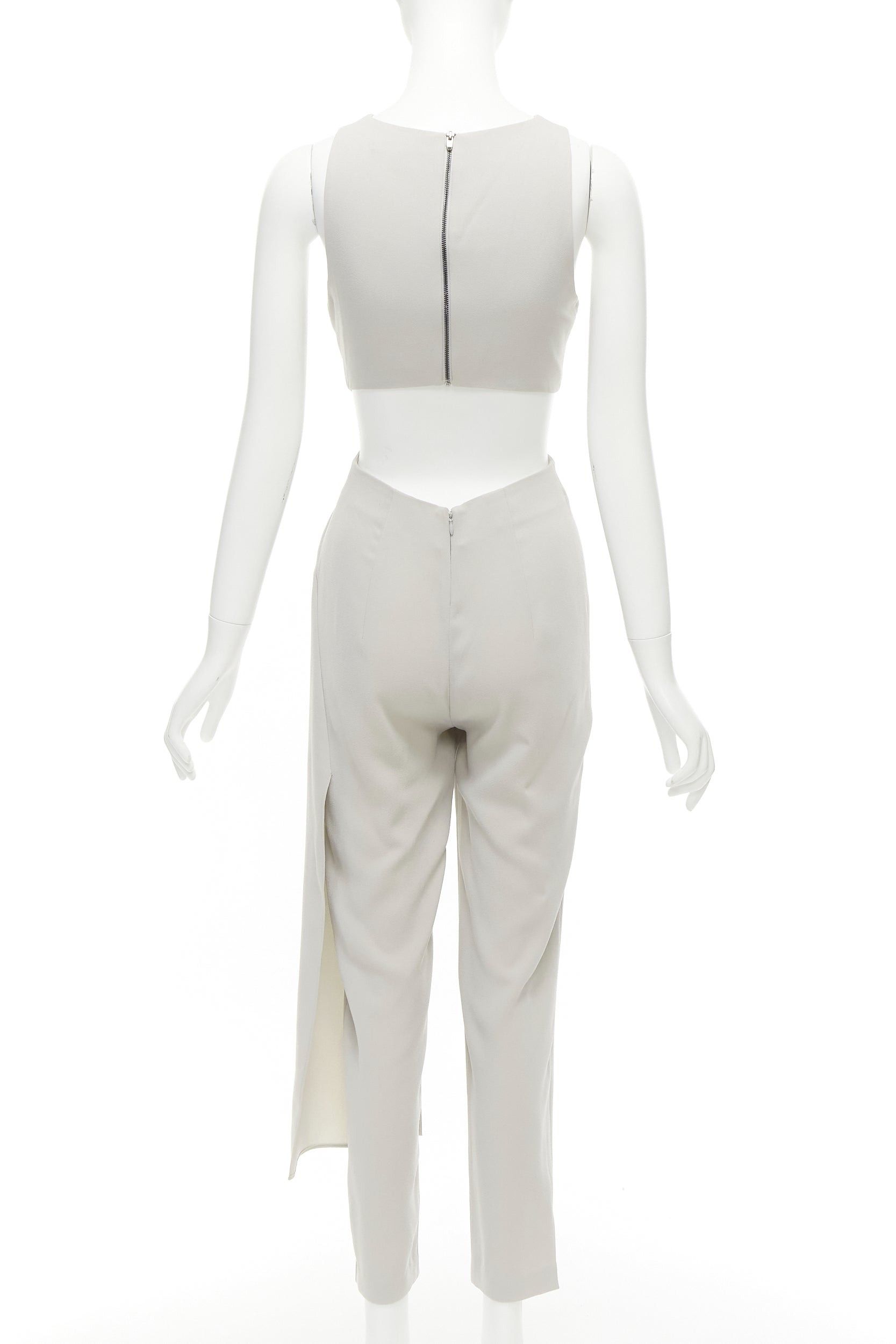 Halston Heritage HALSTON HERITAGE grey cut out drape waist asymmetric cropped jumpsuit US0 XS Size 26" / US 2 / IT 38 - 5 Thumbnail