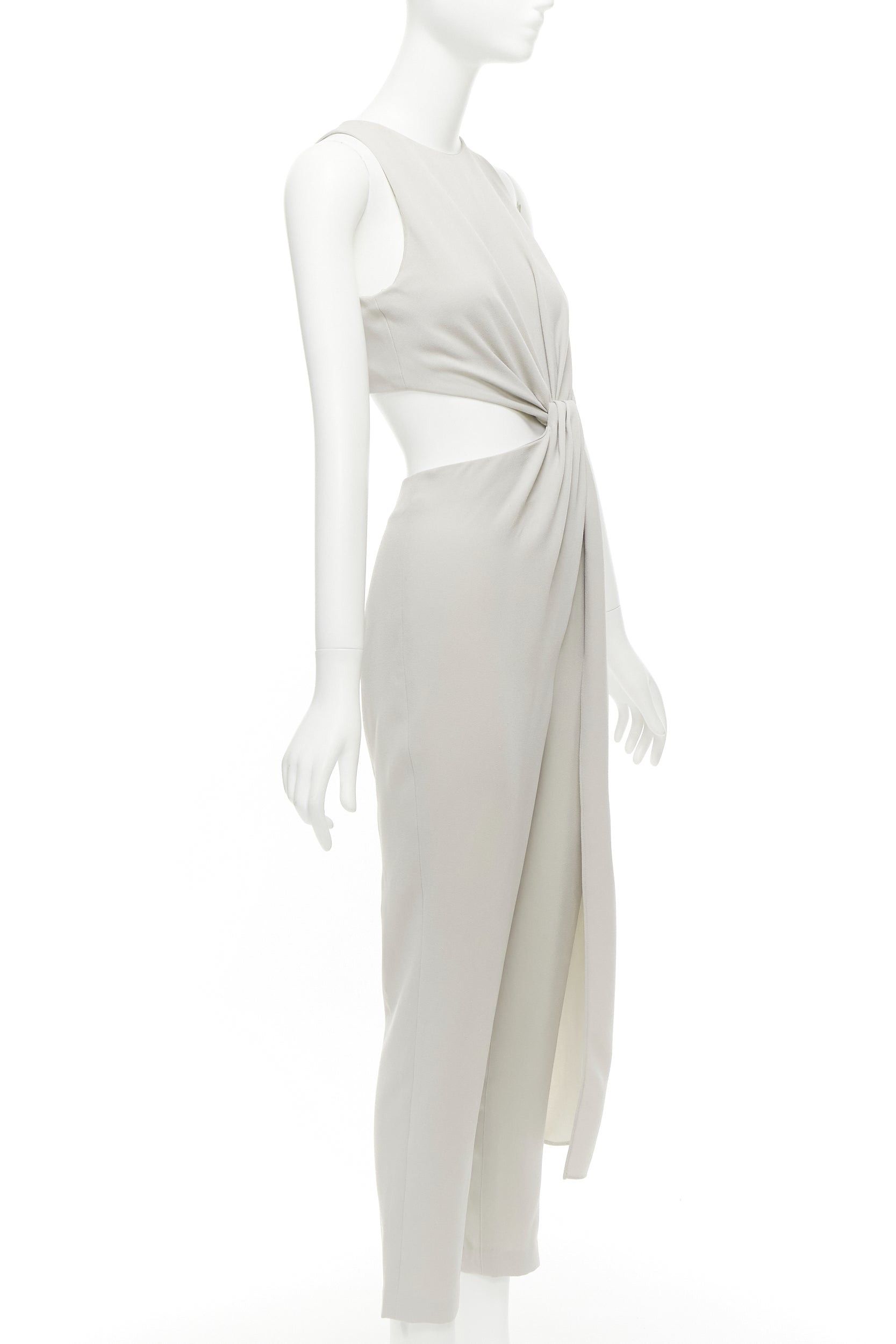 Halston Heritage HALSTON HERITAGE grey cut out drape waist asymmetric cropped jumpsuit US0 XS Size 26" / US 2 / IT 38 - 3 Thumbnail