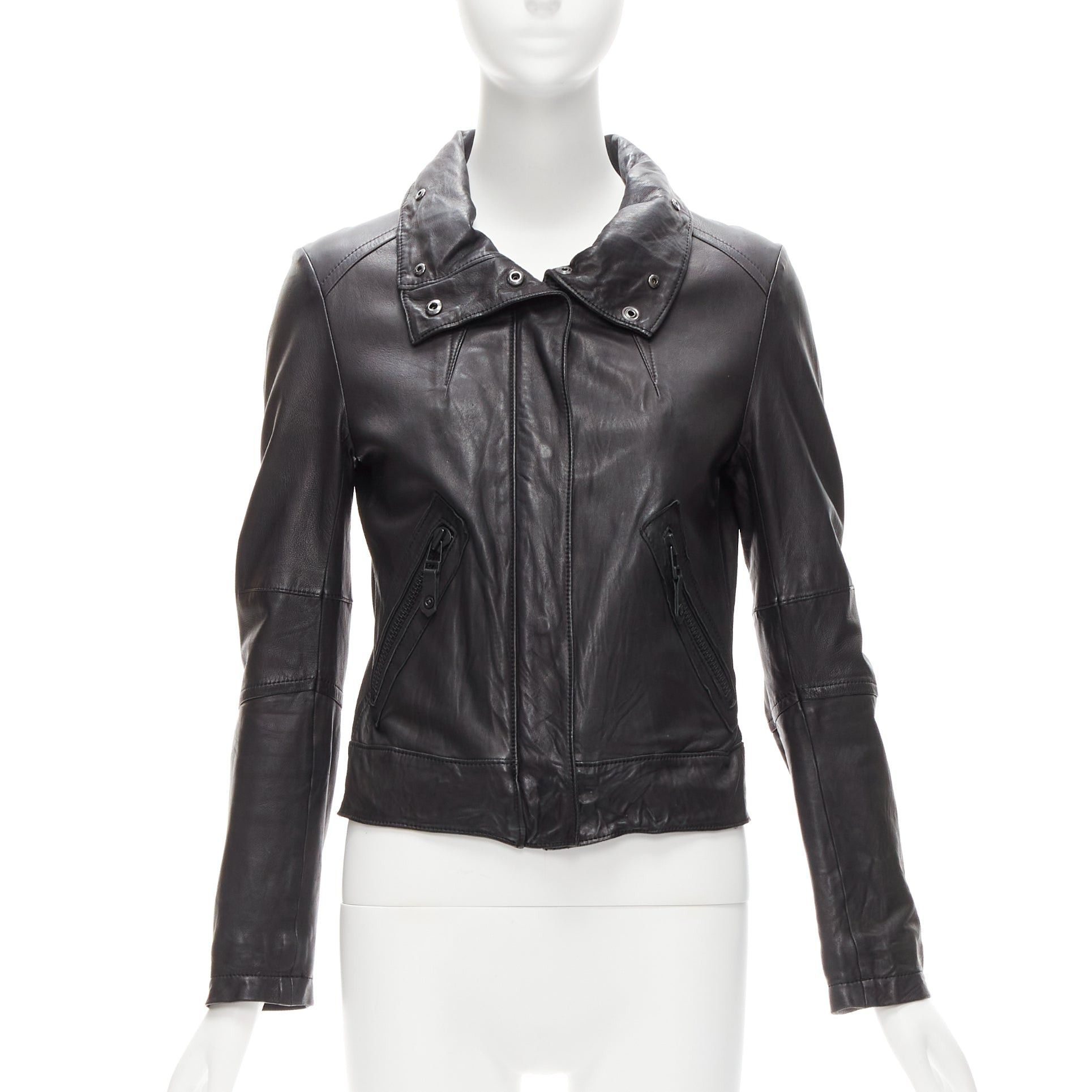 ATSURO TAYAMA black sheepskin leather 2 way collar biker jacket US4 S