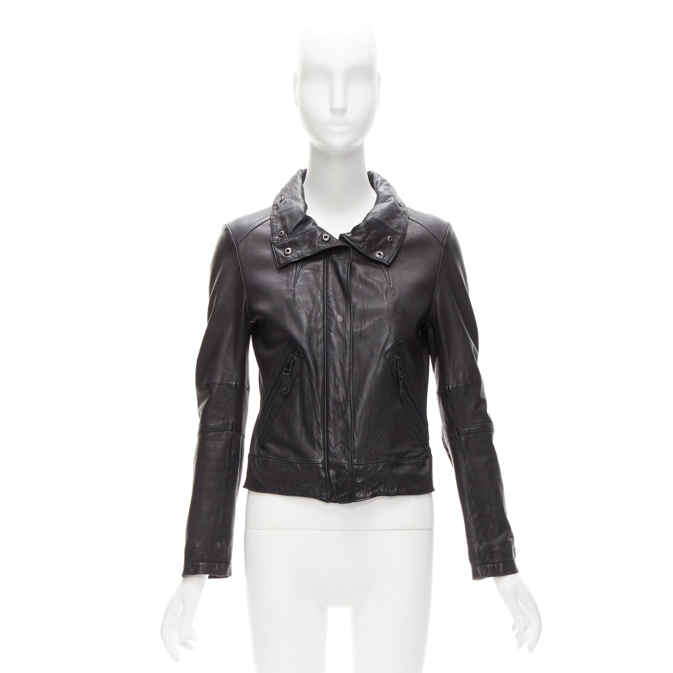 ATSURO TAYAMA black sheepskin leather 2 way collar biker jacket US4 S