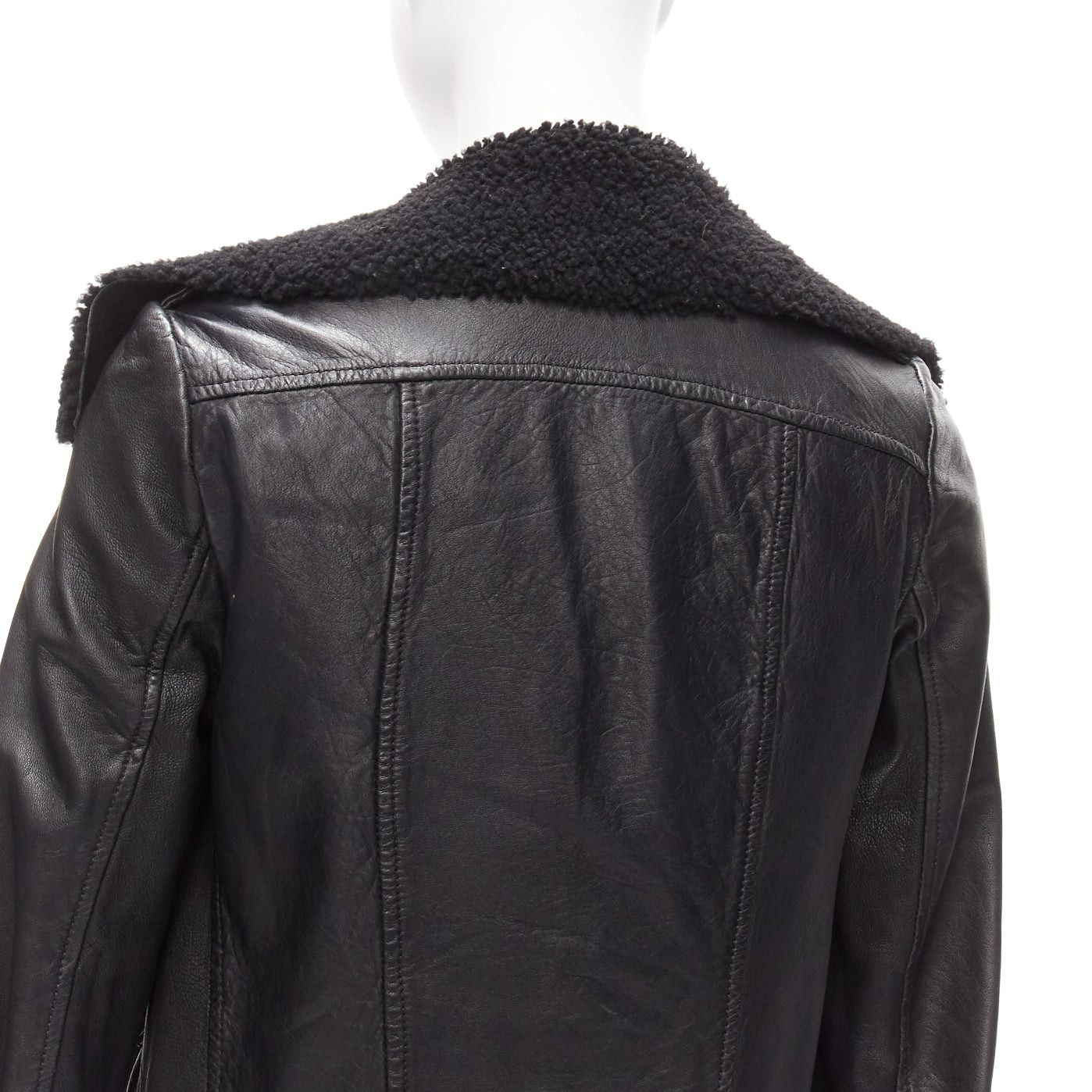 Allsaints ALL SAINTS Nene black sheepskin leather shearling lined biker jacket UK8 S Size S / US 4 / IT 40 - 8 Thumbnail