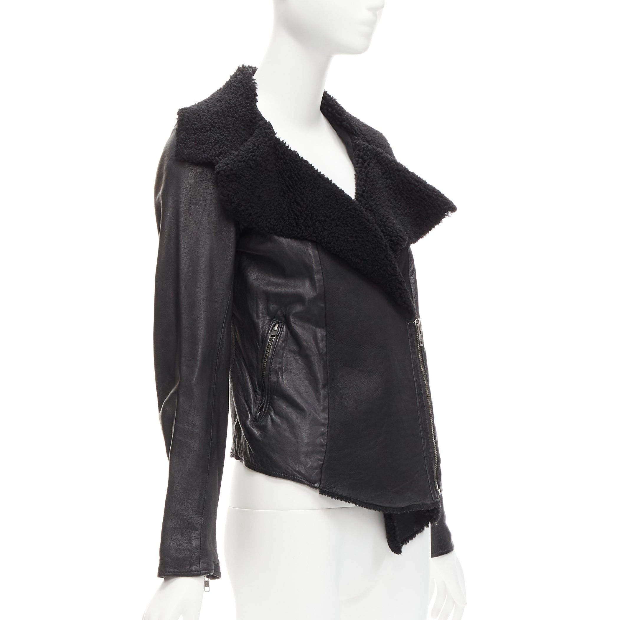 Allsaints ALL SAINTS Nene black sheepskin leather shearling lined biker jacket UK8 S Size S / US 4 / IT 40 - 4 Thumbnail