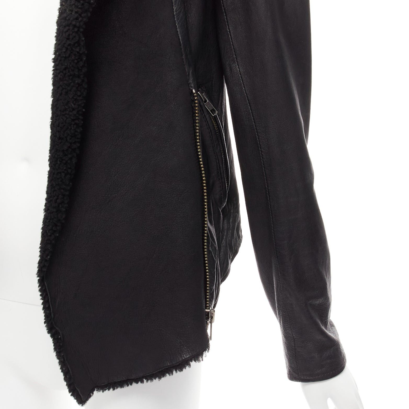 Allsaints ALL SAINTS Nene black sheepskin leather shearling lined biker jacket UK8 S Size S / US 4 / IT 40 - 2 Thumbnail