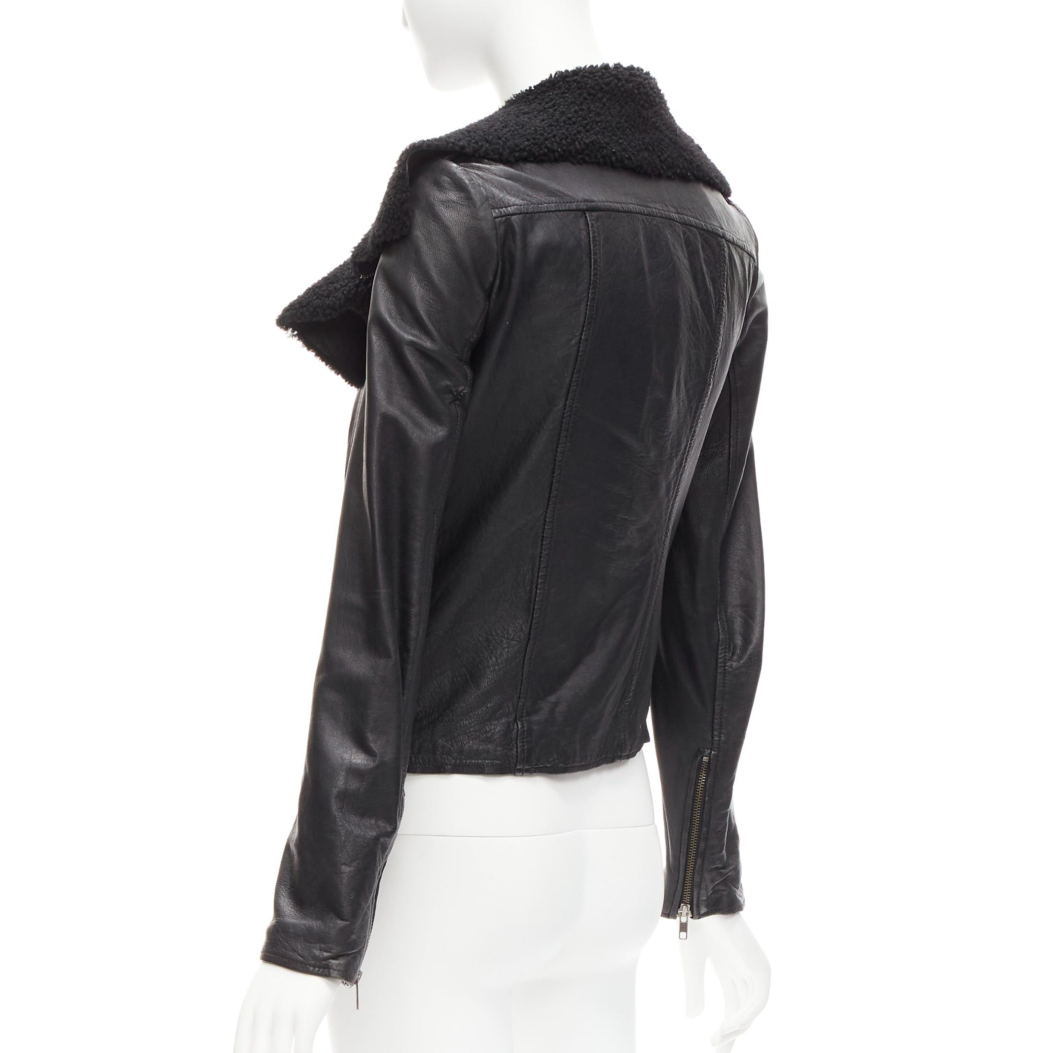 Allsaints ALL SAINTS Nene black sheepskin leather shearling lined biker jacket UK8 S Size S / US 4 / IT 40 - 7 Thumbnail