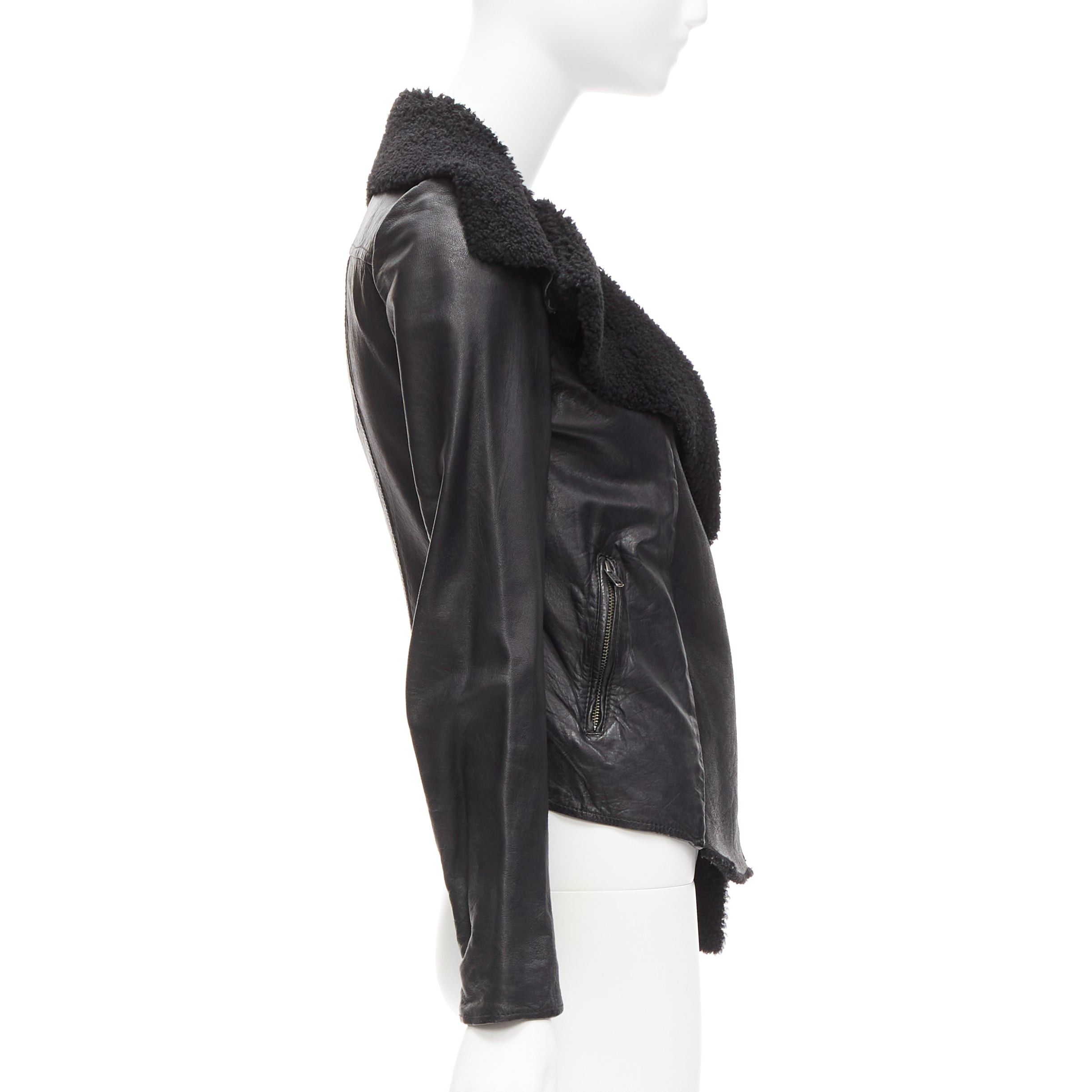 Allsaints ALL SAINTS Nene black sheepskin leather shearling lined biker jacket UK8 S Size S / US 4 / IT 40 - 5 Thumbnail