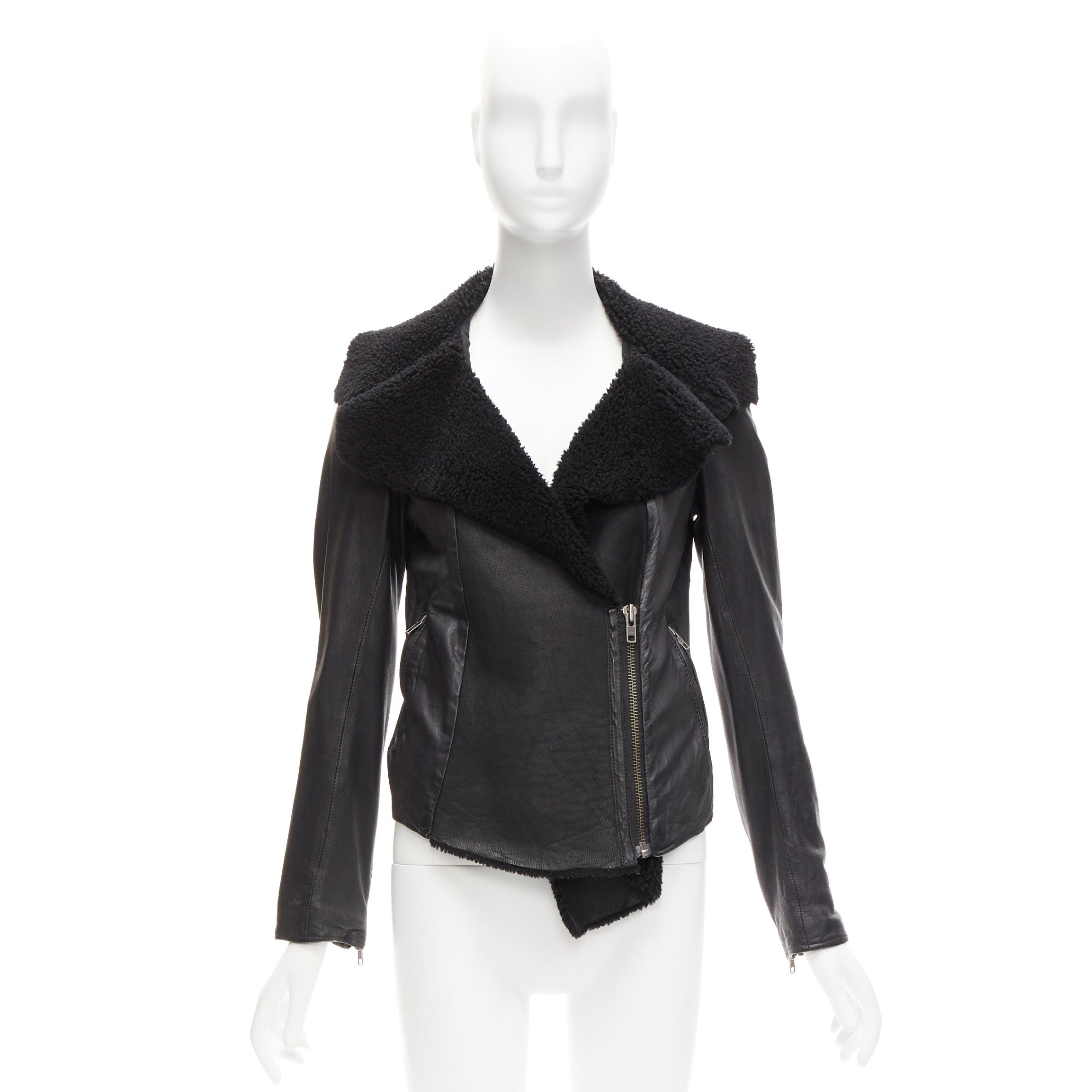 Allsaints ALL SAINTS Nene black sheepskin leather shearling lined biker jacket UK8 S Size S / US 4 / IT 40 - 10 Thumbnail