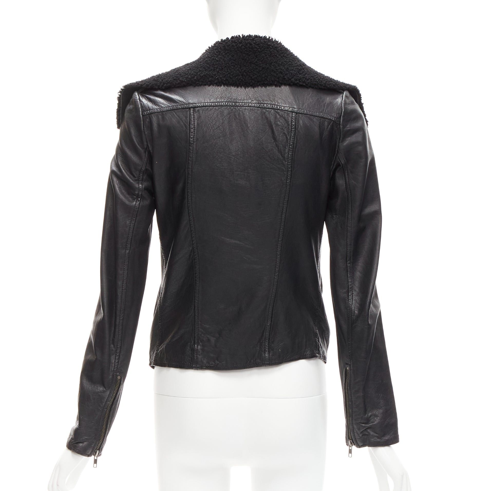Allsaints ALL SAINTS Nene black sheepskin leather shearling lined biker jacket UK8 S Size S / US 4 / IT 40 - 6 Thumbnail