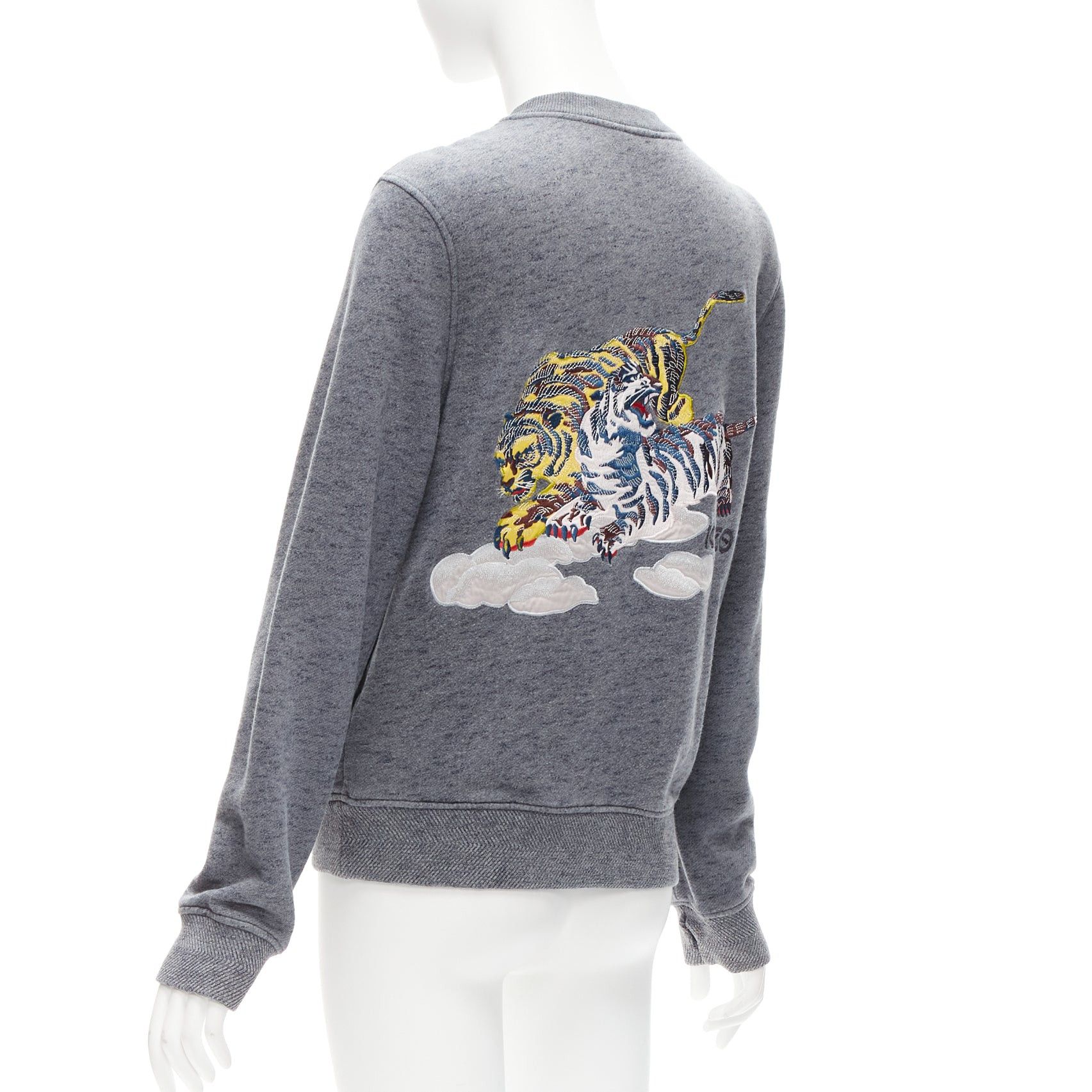 Kenzo KENZO yellow oriental Tiger embroidery back grey cotton bomber jacket M Size M / US 6-8 / IT 42-44 - 5 Thumbnail