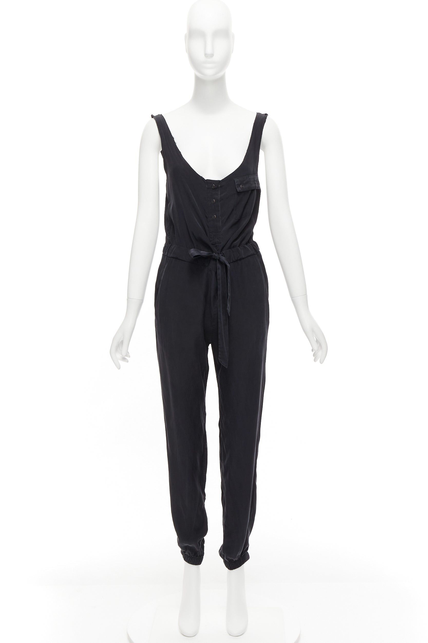 Rag & Bone RAG & BONE 100% charmeuse silk charcoal grey belted jumpsuit US0 XS Size 26" / US 2 / IT 38 - 9 Thumbnail